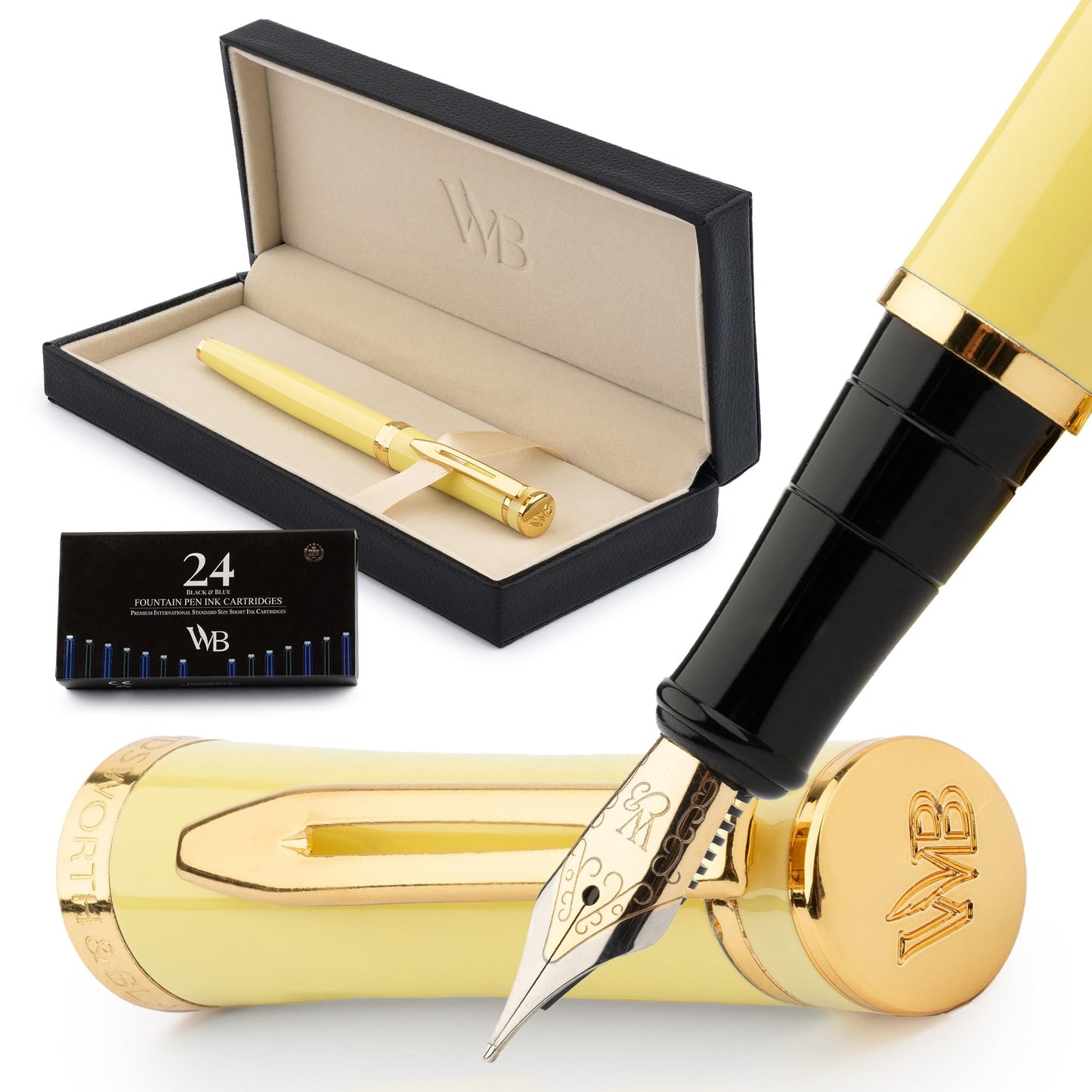 Wordsworth & Black Luxury Fountain Pen Set for Writing, Medium Nib, Yellow