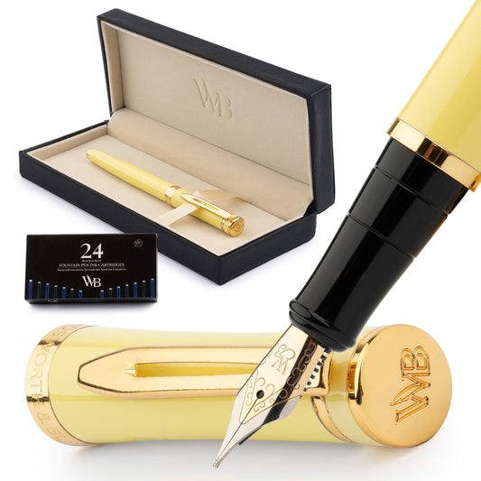 Wordsworth & Black Luxury Fountain Pen Set for Writing, Medium Nib, Yellow