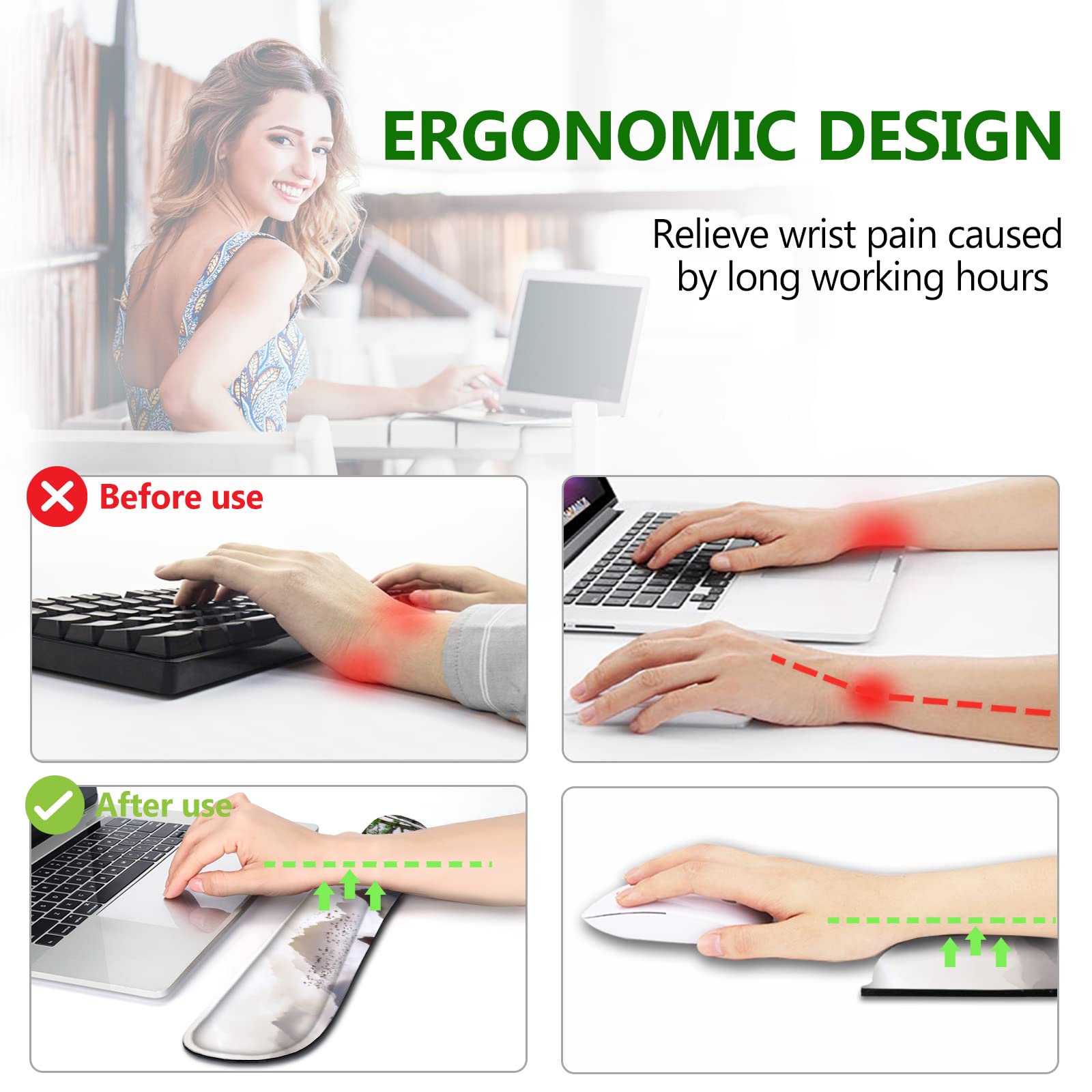 AIMSA Keyboard Wrist Rest Support + Mouse Pad + Mouse Wrist Rest + Coaster, Ergonomic Memory Foam