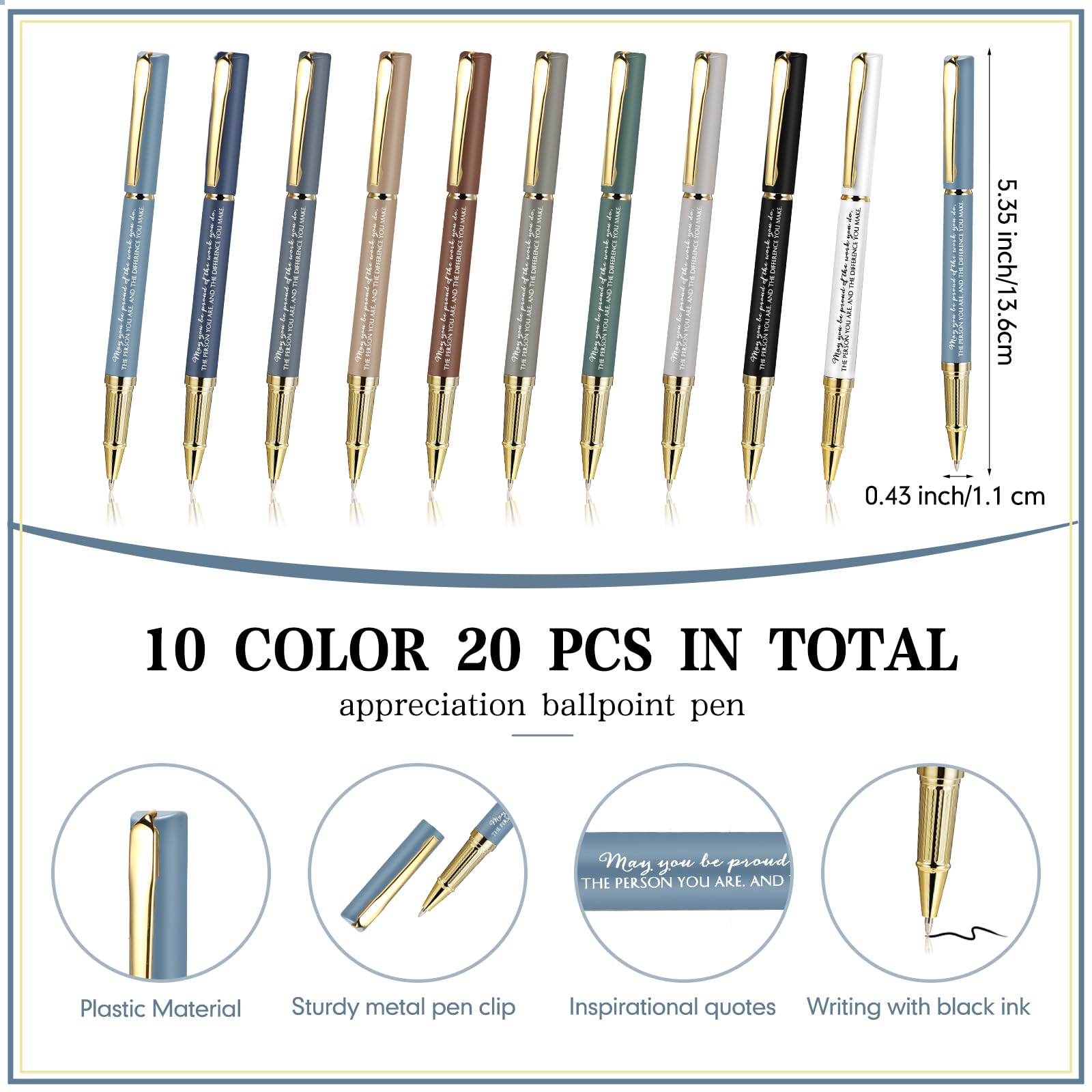 PerKoop 20 Sets Thank You Gifts Bulk Inspirational Ballpoint Pen with Box