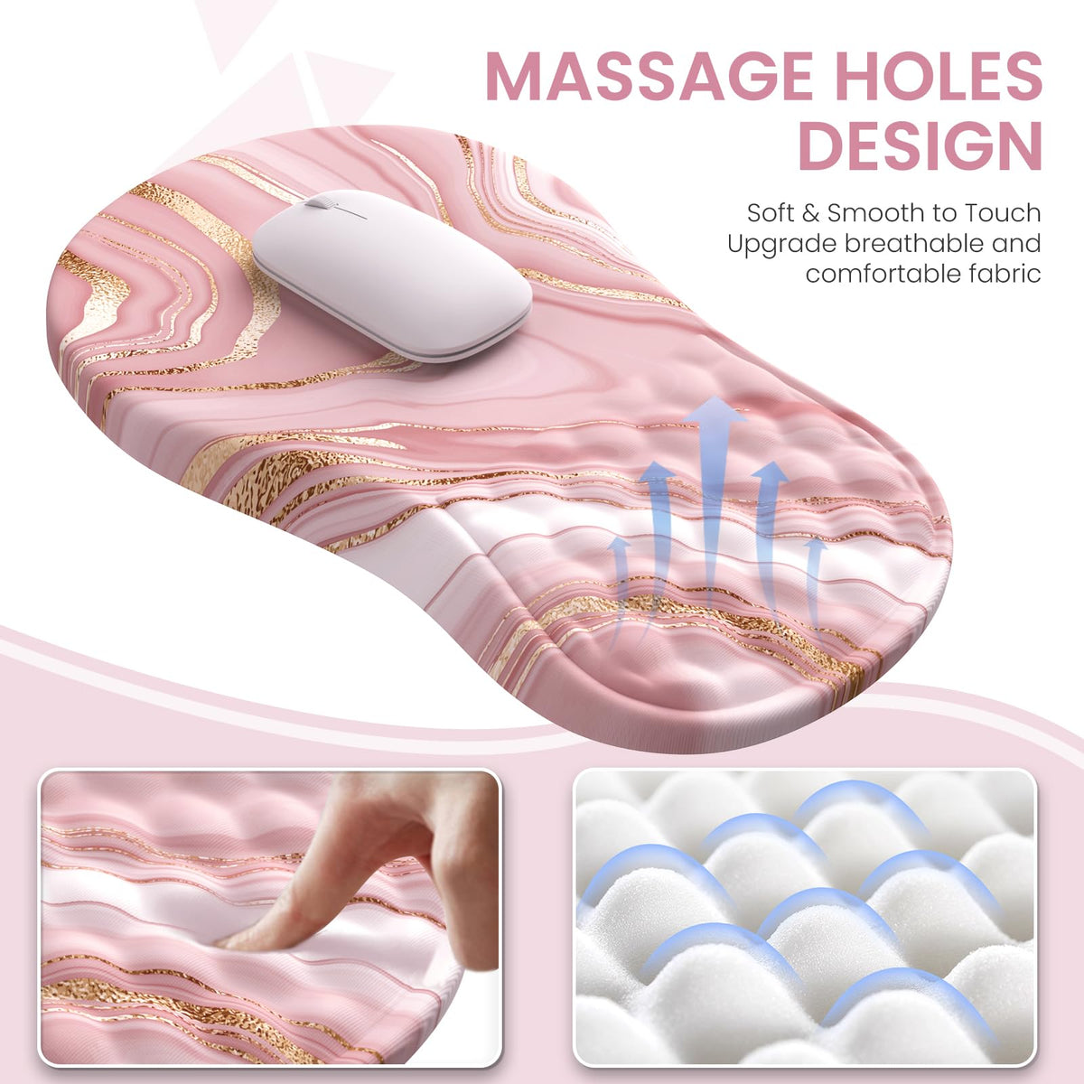 Anyshock Light Pink Desk Mat Set with Mouse Pad and Memory Foam Wrist Rest, Soft Mat for Mouse and