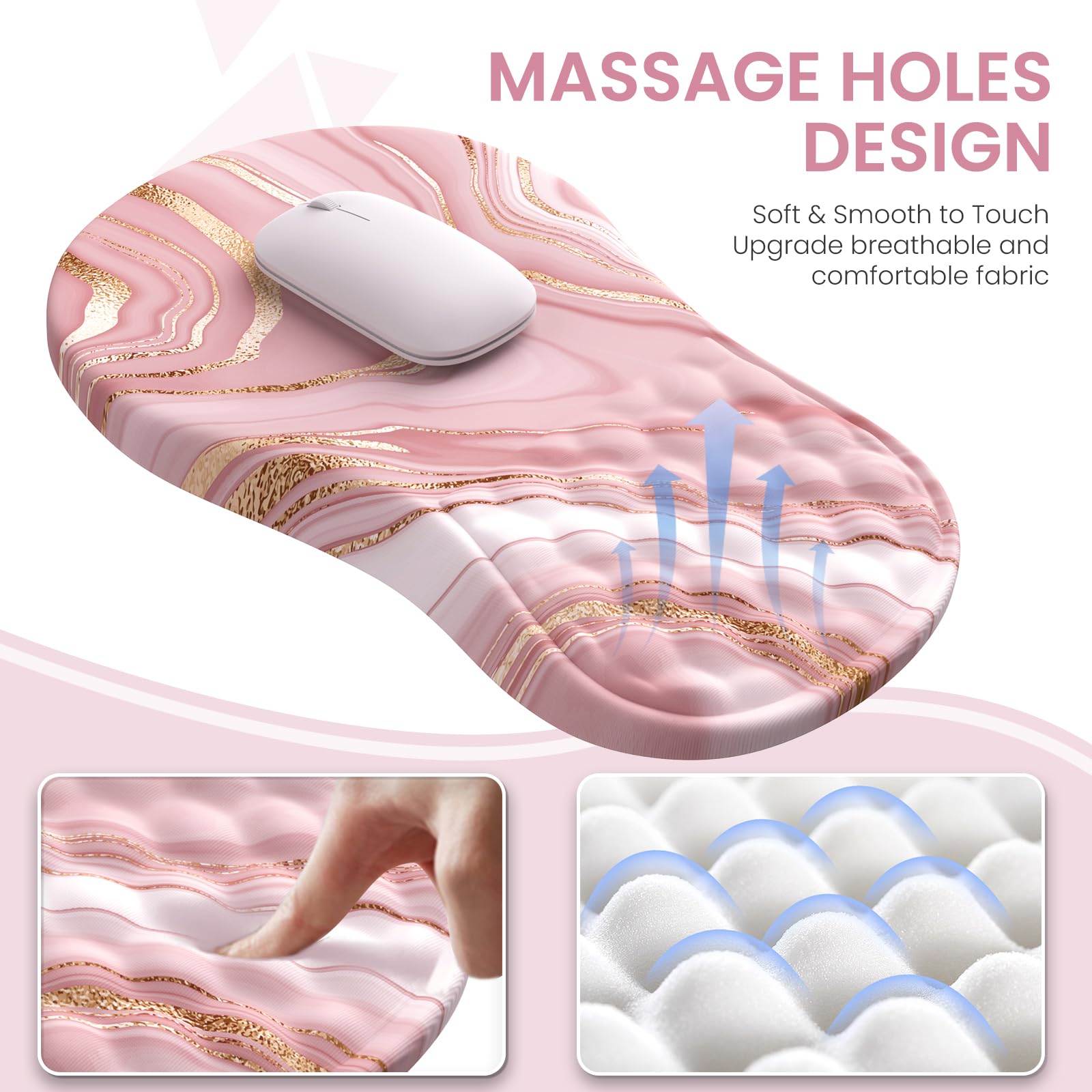 Anyshock Light Pink Desk Mat Set with Mouse Pad and Memory Foam Wrist Rest, Soft Mat for Mouse and
