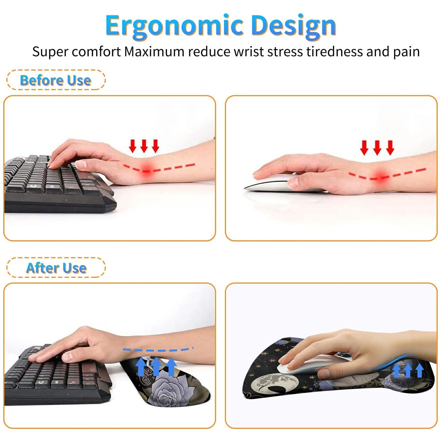 3Pcs Ergonomic Memory Foam Keyboard Wrist Rest Pad Set, Flower Elephant
