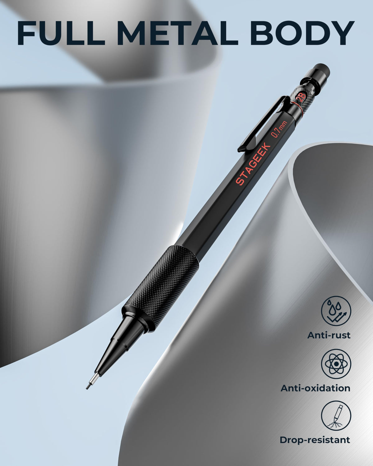 STAGEEK Black Meal Mechanical Pencil Set, 3-Pack, 0.7mm, Storage Case