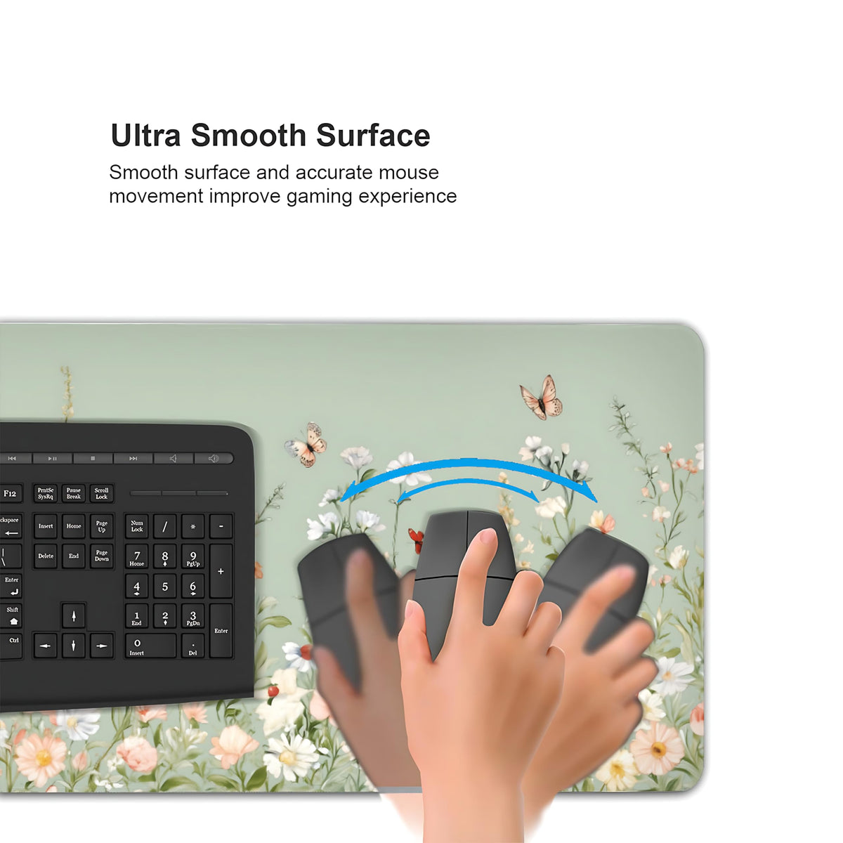 Cute Floral Aesthetic Wildflower Gaming Mouse Pad, Sky Blue Macaron Desk Mat with Anti-Slip Base &
