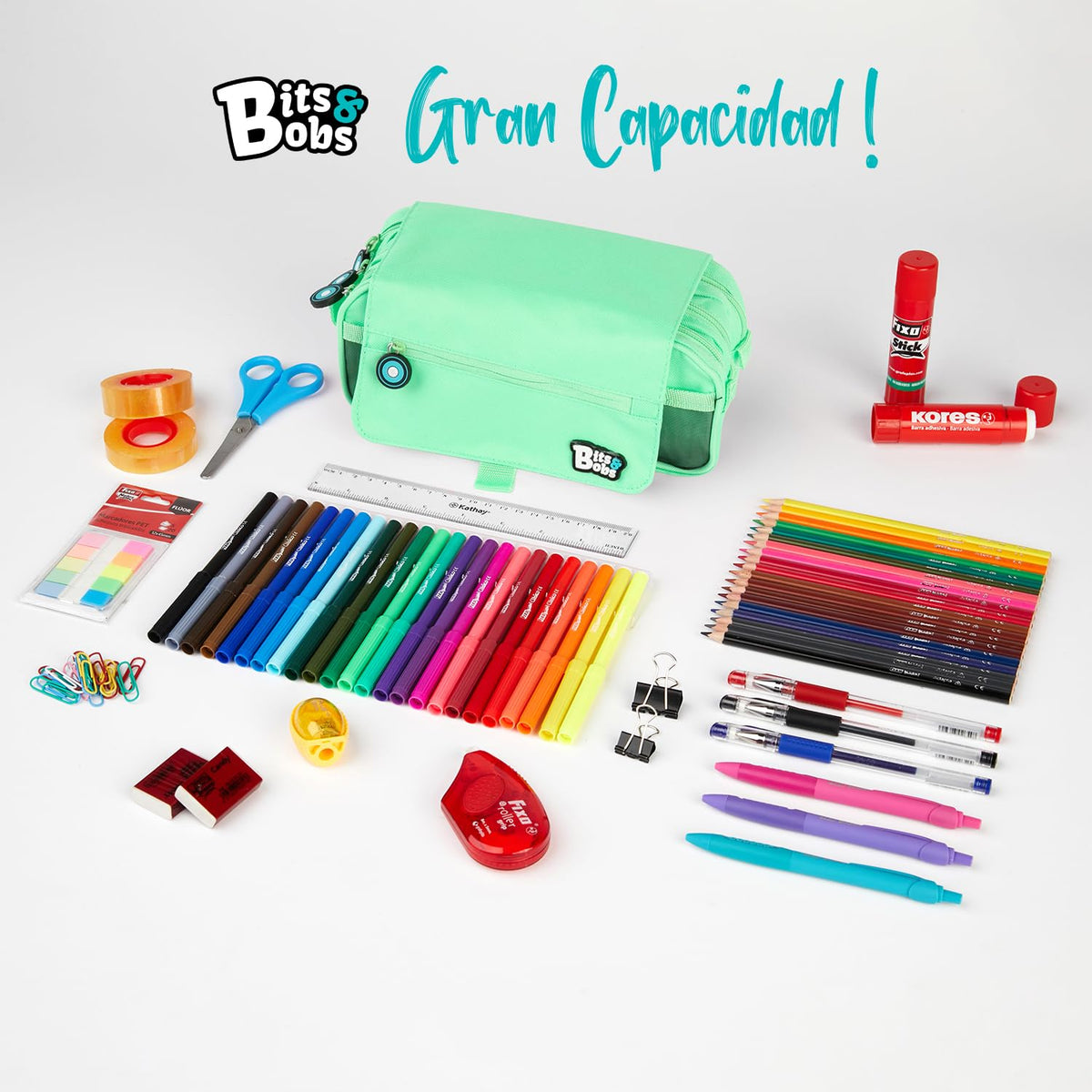 Grafoplás 37543226 Triple School Case with Flap, Mint Green, 23 x 10 cm, Bits & Bobs.