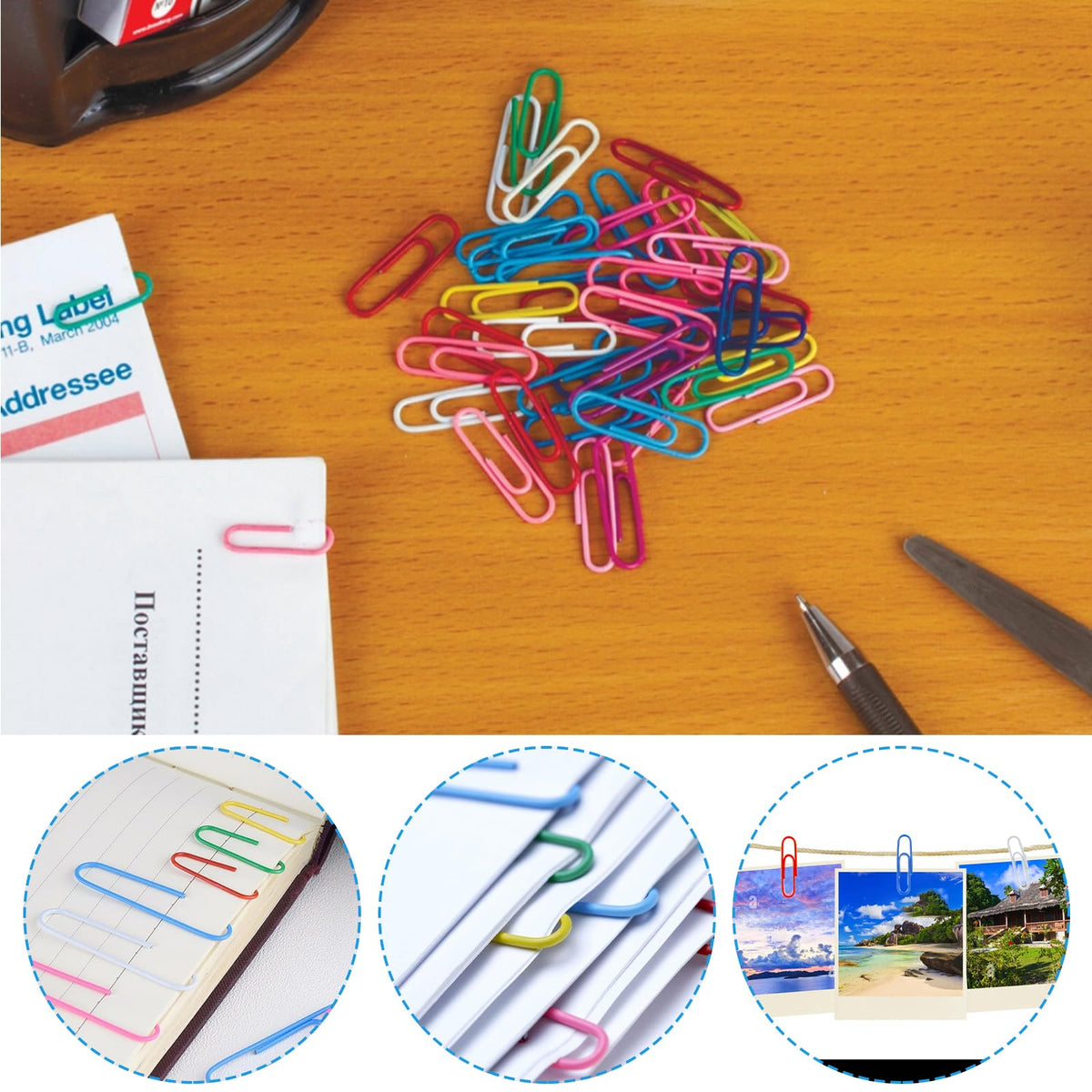 320PCS Paper Clips Binder Clips,Colored Paperclips and BinderClips Assorted Sizes(S/M/L),Colored