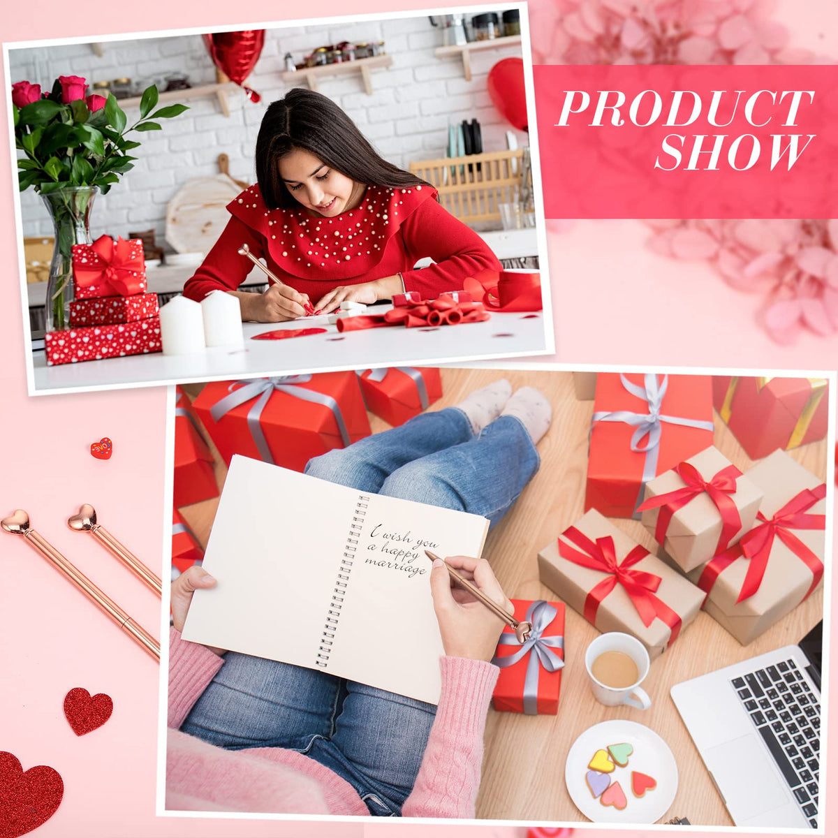 Thenshop 24 Pcs Heart Shaped Pens Metal Retractable Pens 1.0 mm