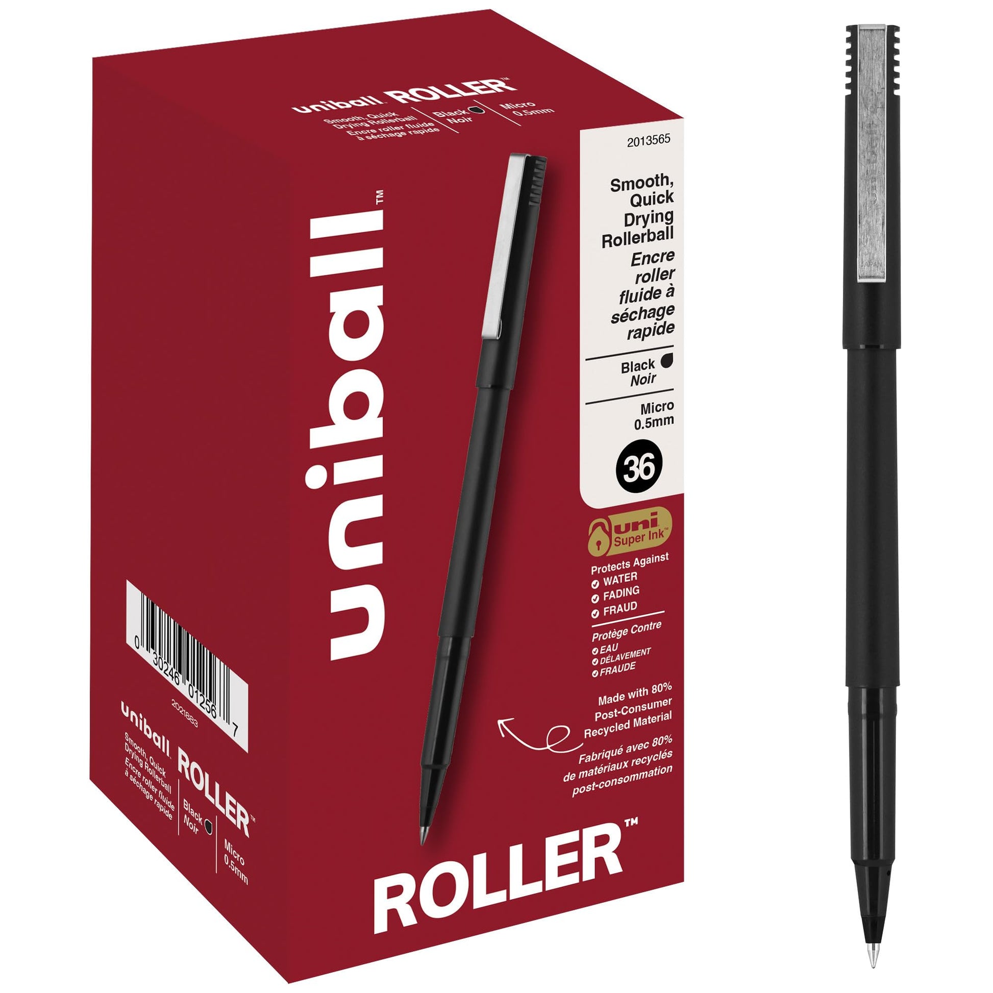 uniball™ Roller Rollerball Pens, Micro Point (0.5mm), Black, 72 Pack