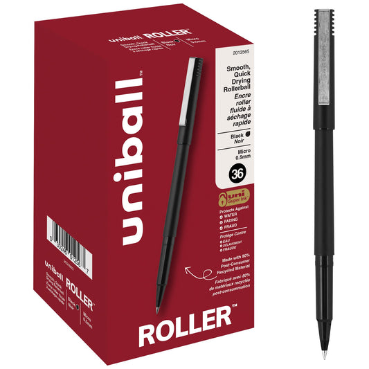 uniball™ Roller Rollerball Pens, Micro Point (0.5mm), Black, 72 Pack