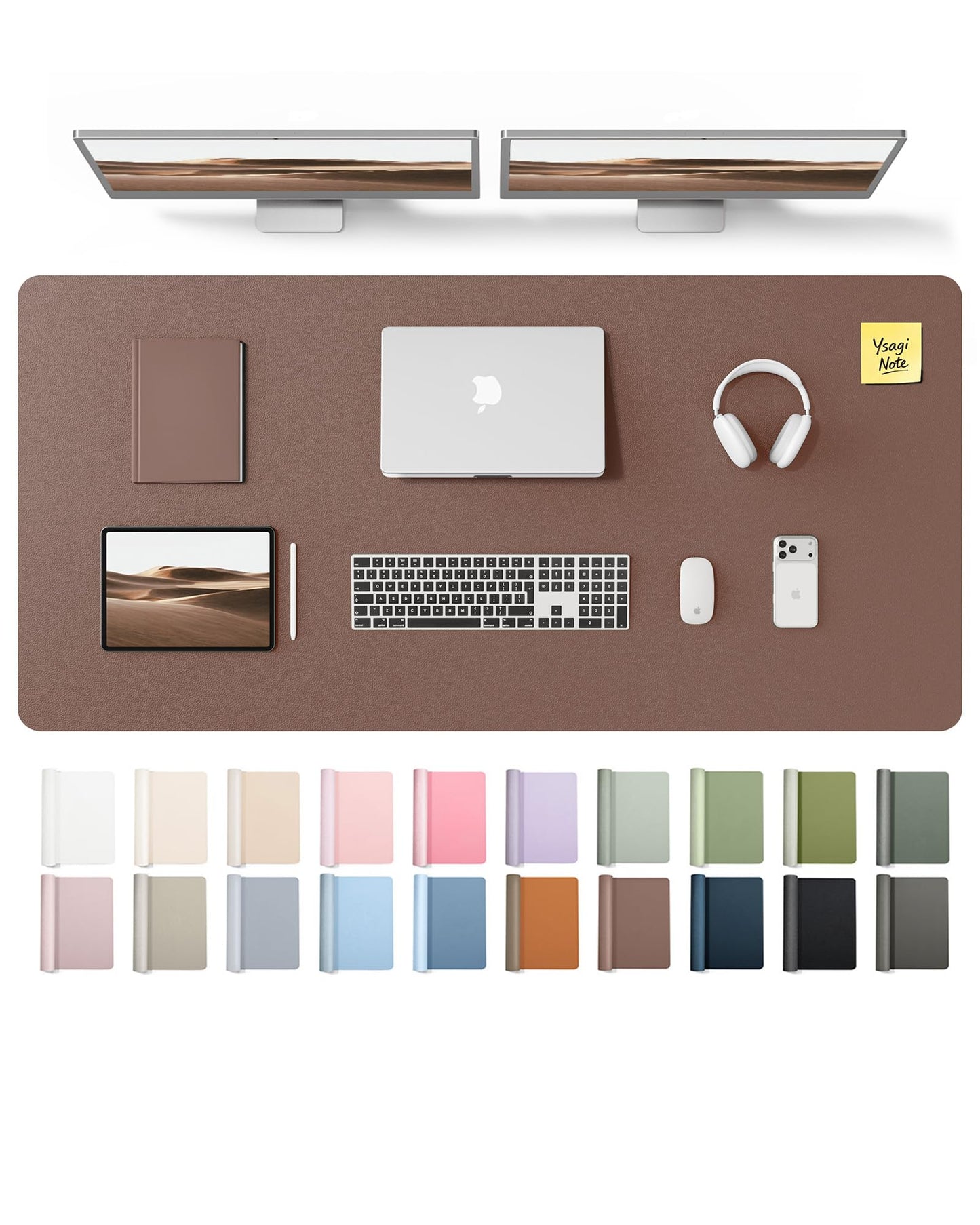 YSAGi Leather Desk Pad Protector, Office Desk Mat, Large Mouse Pad, Non-Slip PU Leather Desk