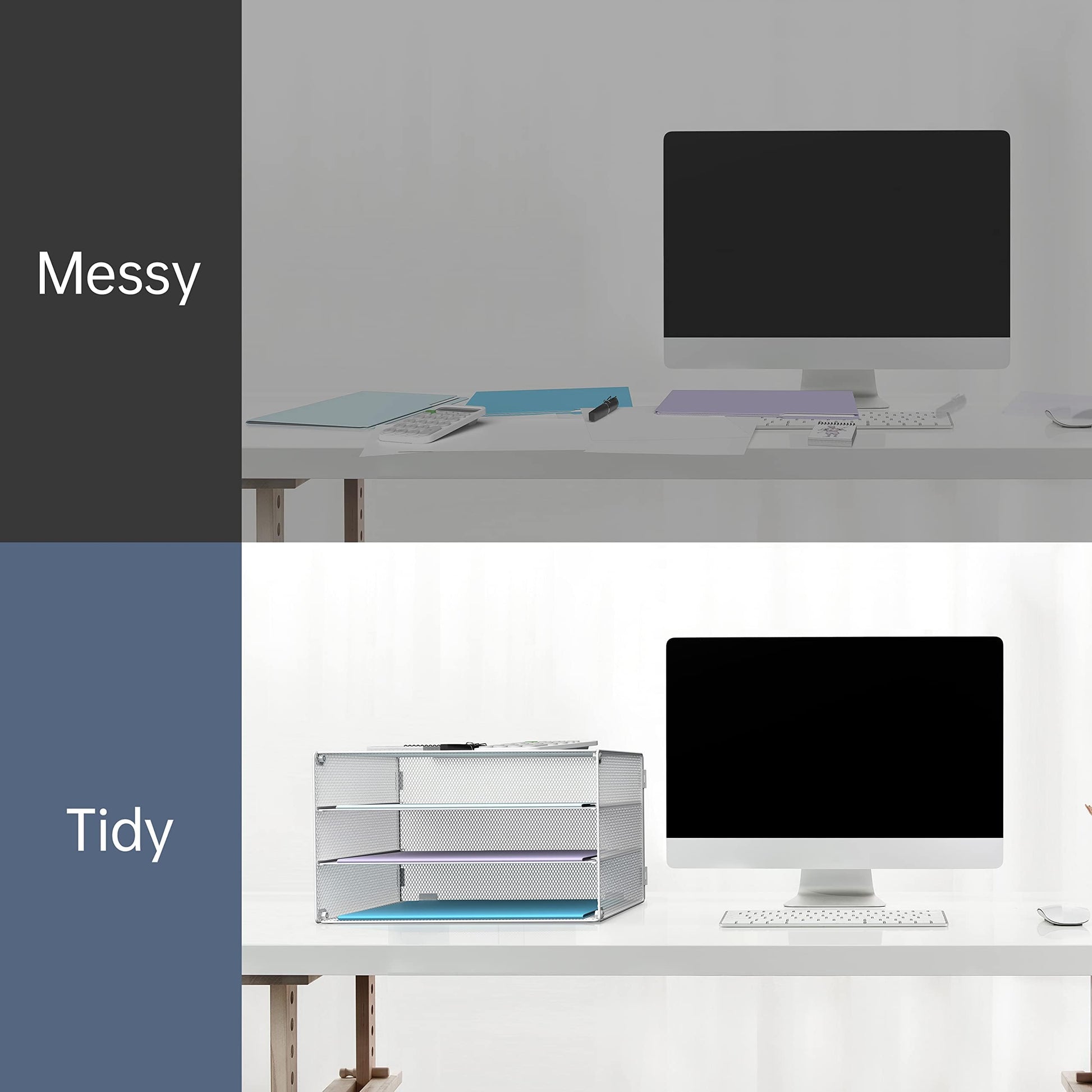 DALTACK 3 Tier Letter Tray Paper Organizer with Sliding Trays 2 Pack White
