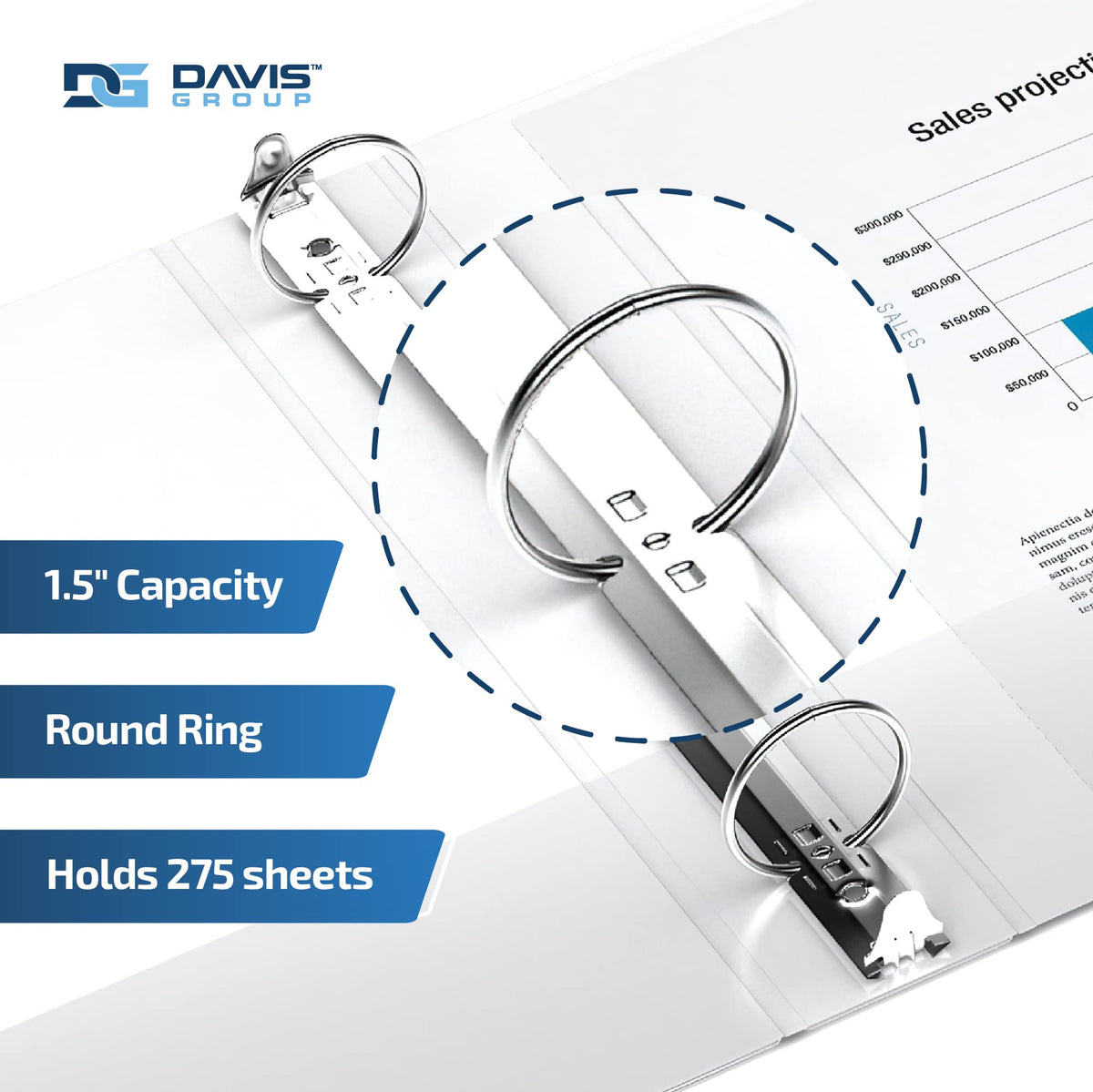 Premium Economy 3-Ring Binder, Spine Label, 1.5" Round Rings, White, 6 Pack