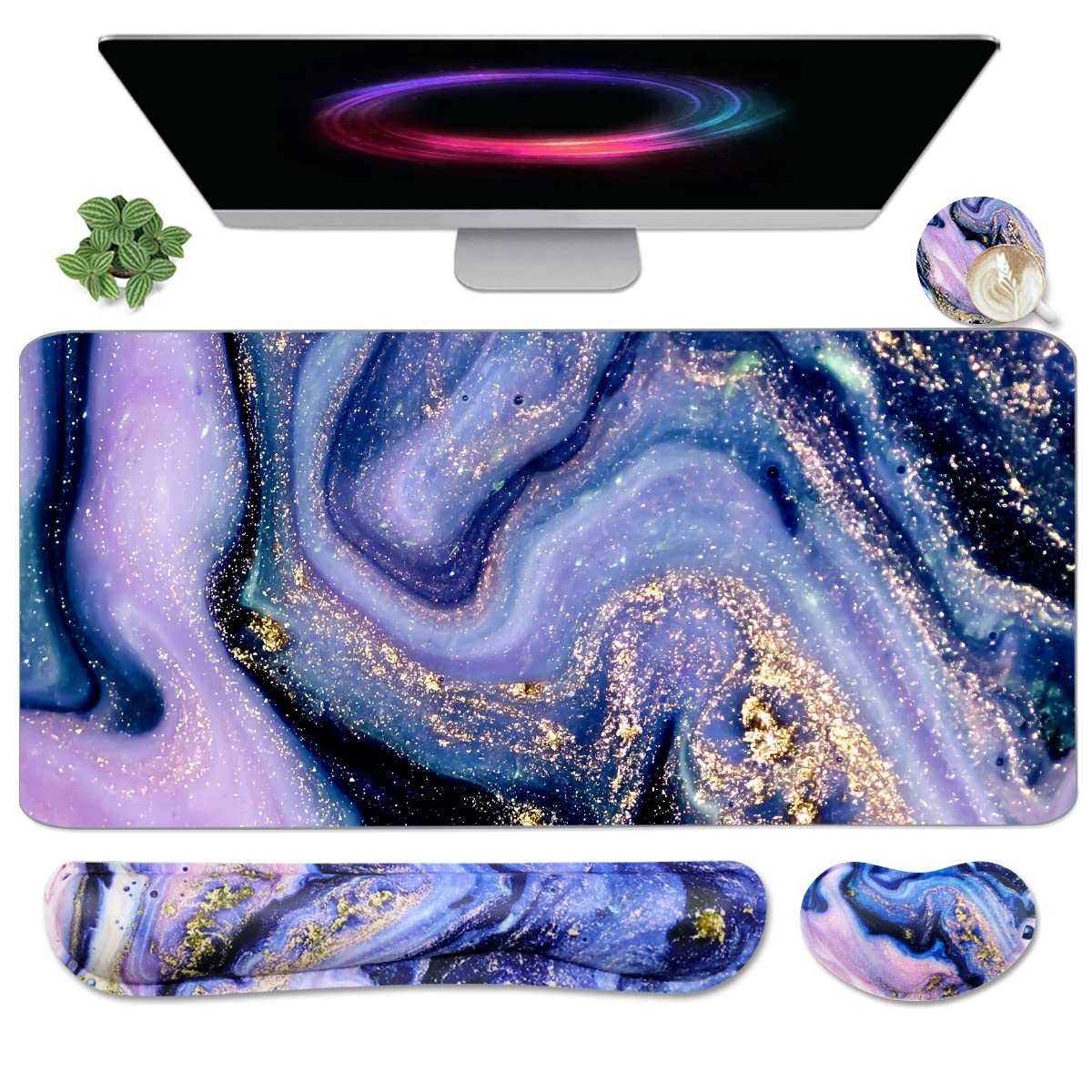Keyboard Mouse Pad Set, Extended Mouse Pad+Keyboard Wrist Rest Support, Memory Foam Ergonomic Easy