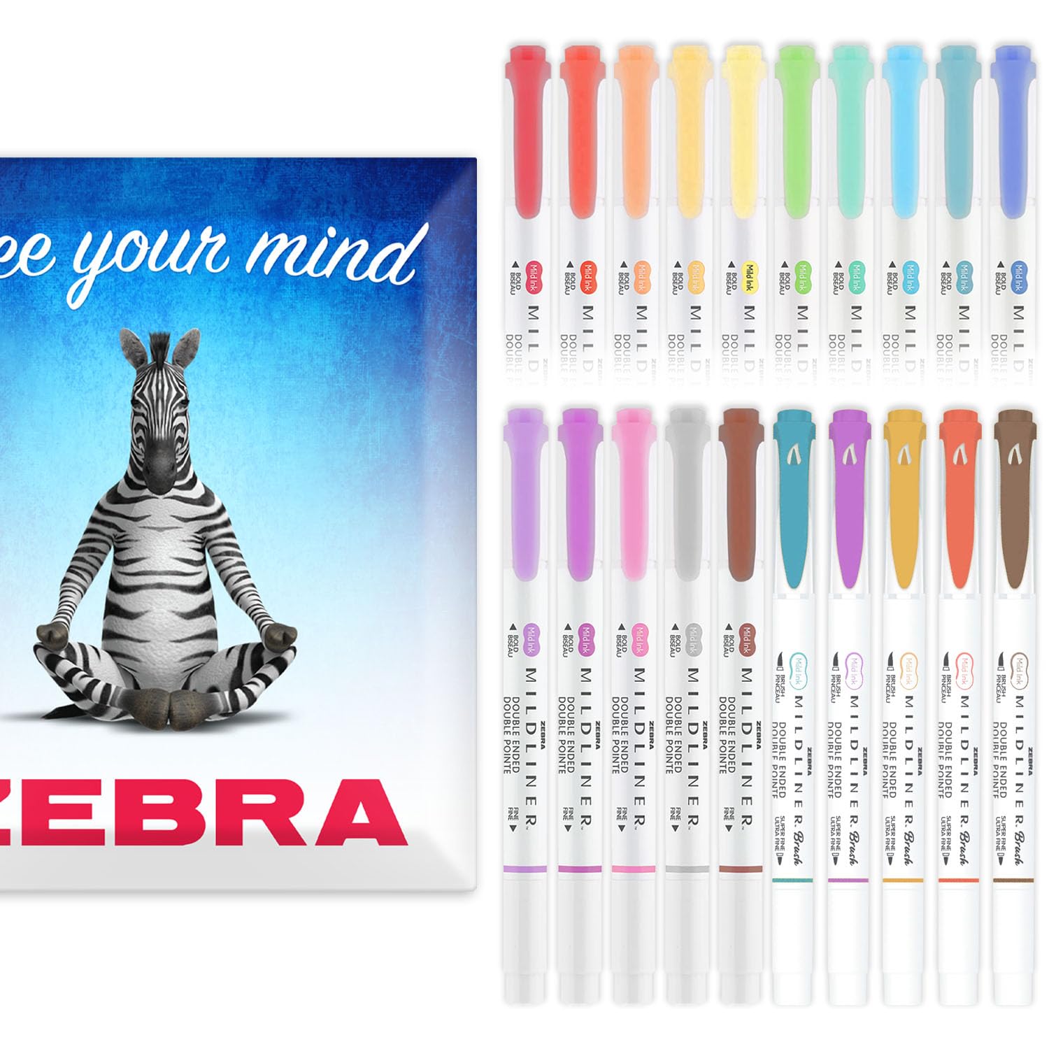Zebra Pen Mildliner Dual Tip Highlighter Pens - Broad & Fine Tip Double Ended Markers - Pack of