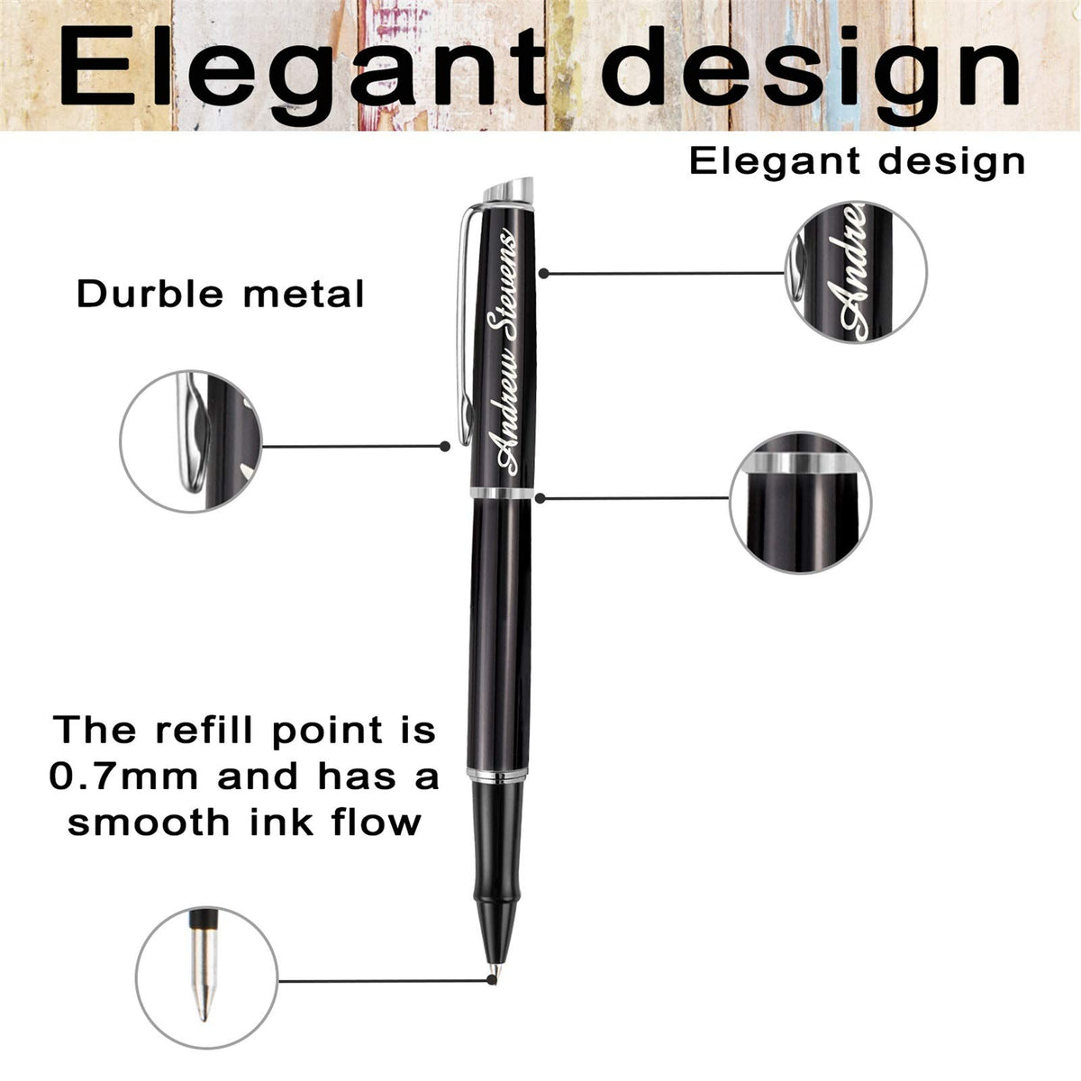 ABIsedrin Personalized Pens, Engraved Pen for Men, Custom Gel Ink Rollerball Pens，writing pen Gift