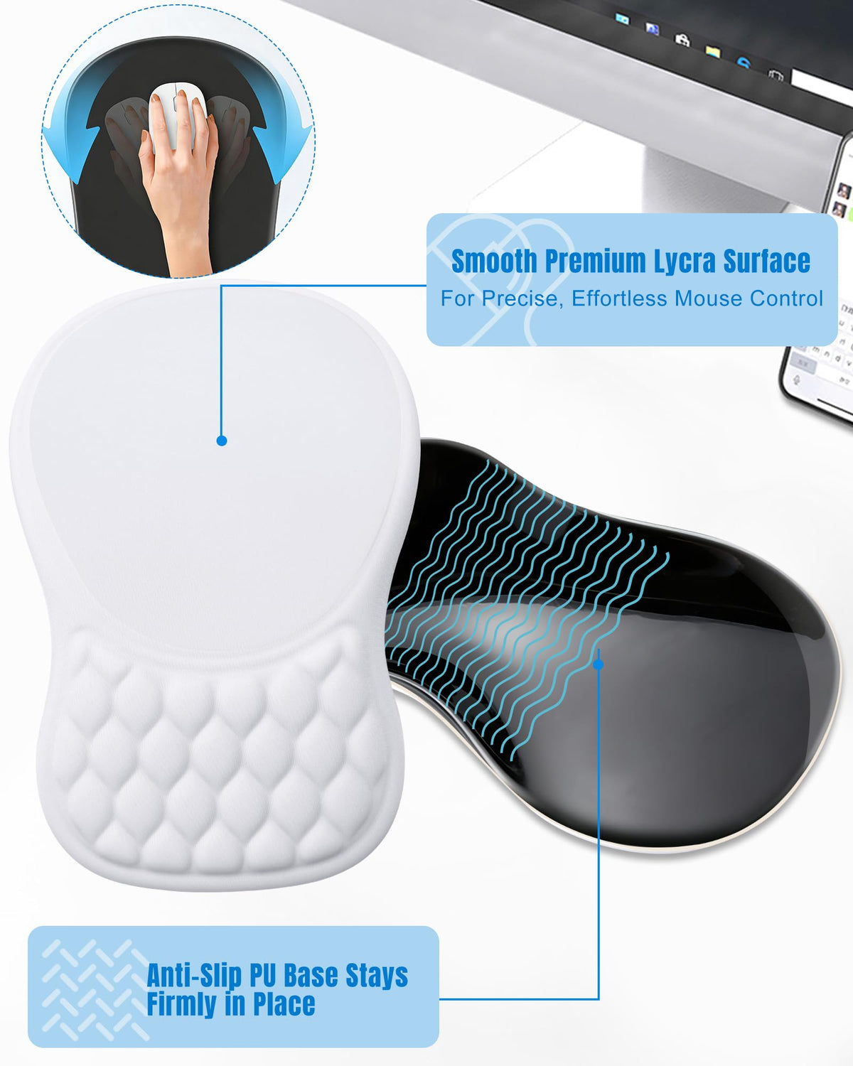 PVIPCZ Ergonomic Mouse Pad with Sloped Memory Foam Wrist Rest
