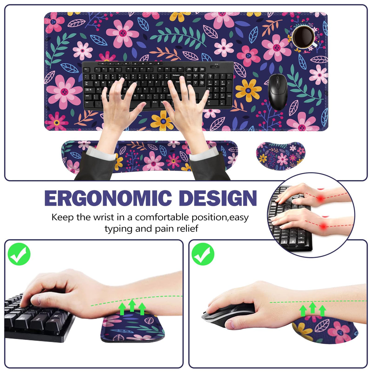 ToLuLu Extended Gaming Mouse Pad, Memory Foam Keyboard Mouse Wrist Rest Set