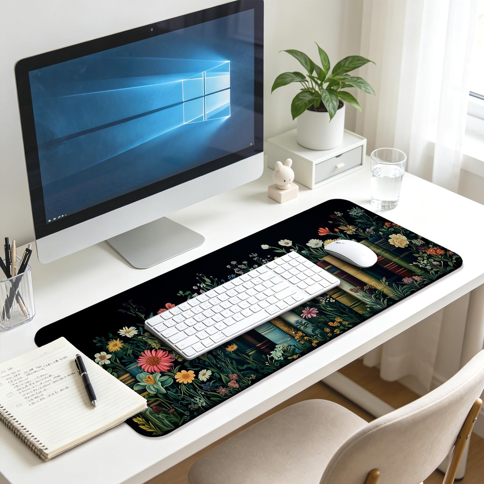 JIANG100 Fantasy Pretty Wildflower Book Gaming Desk Mat, Extended Mouse Pad