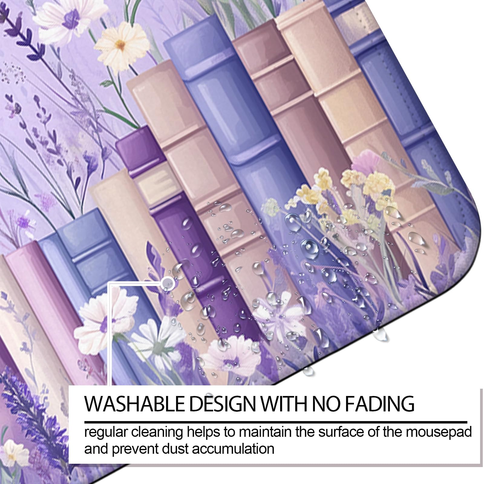 JIANG100 Pretty Wildflower and Book Gaming Desk Mat & Mouse Pad, Purple, XL