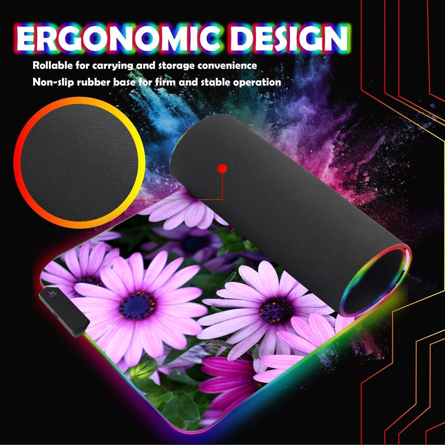 CICPLKSE Customized RGB Gaming Mouse Pad and Coffee Coaster,Large Glowing Led Anti-Slip Rubber Base