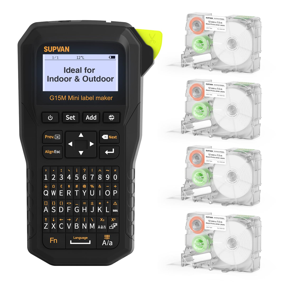 SUPVAN G15M Mini Portable Label Maker Machine with 4 Continuous Tapes