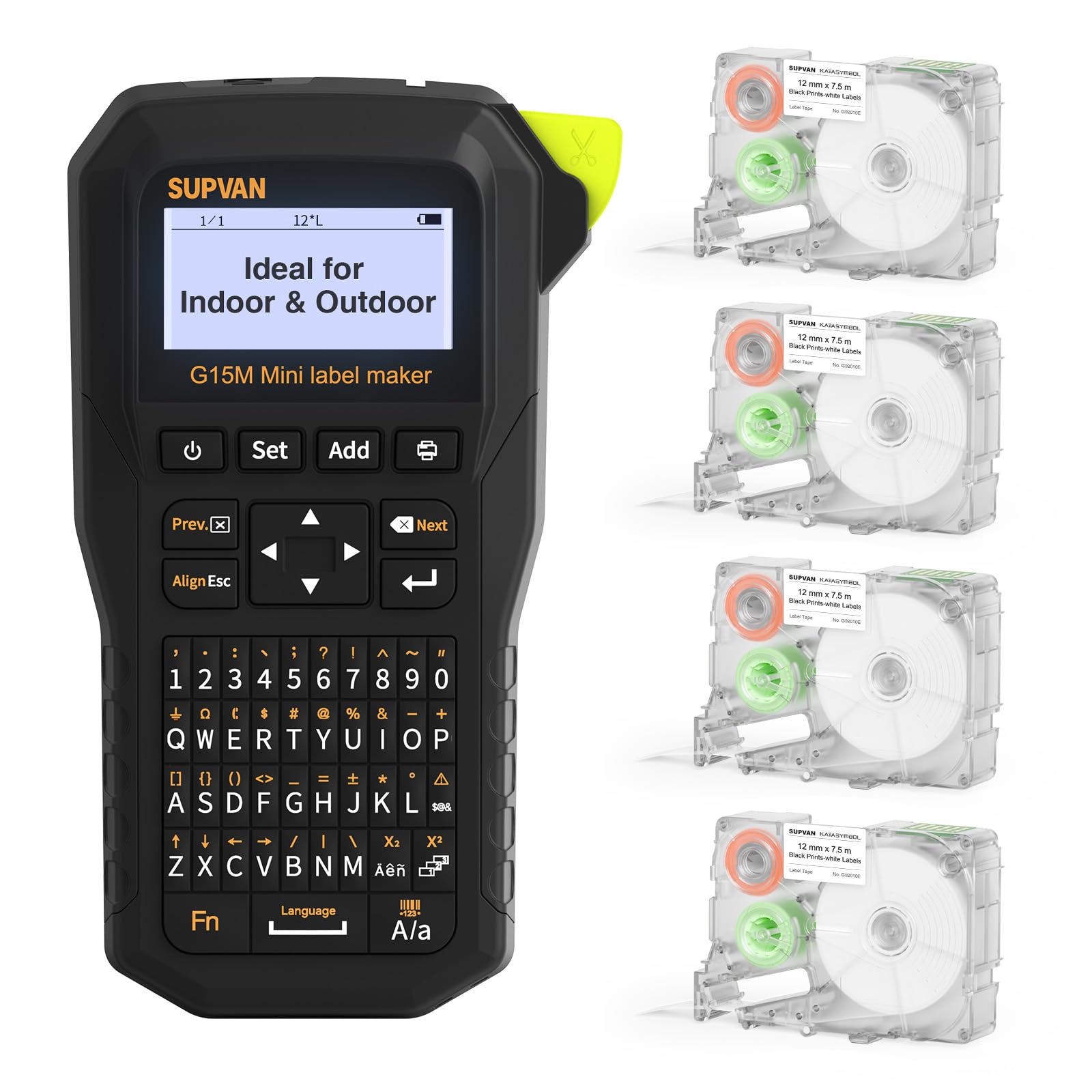 SUPVAN G15M Mini Portable Label Maker Machine with 4 Continuous Tapes