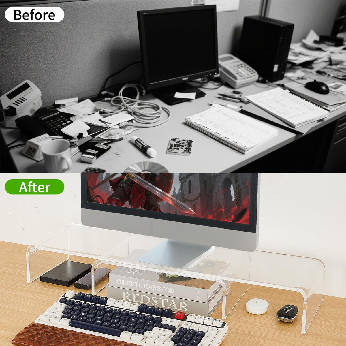 LEKETREE Acrylic Monitor Stand , Clear Monitor Stand for Desk, Computer Accessories for Home