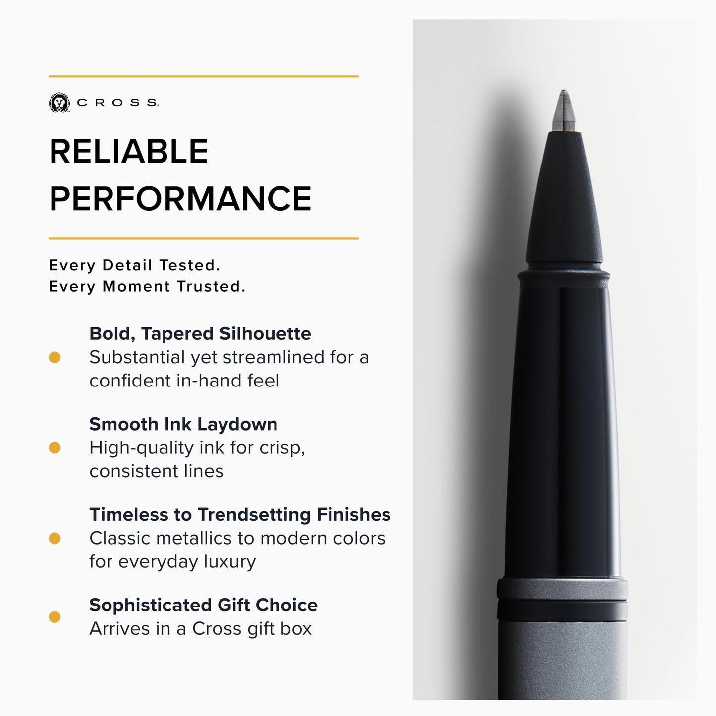 Cross Calais Rollerball Pen, Matte Gray & Black, Medium Point, Black Ink