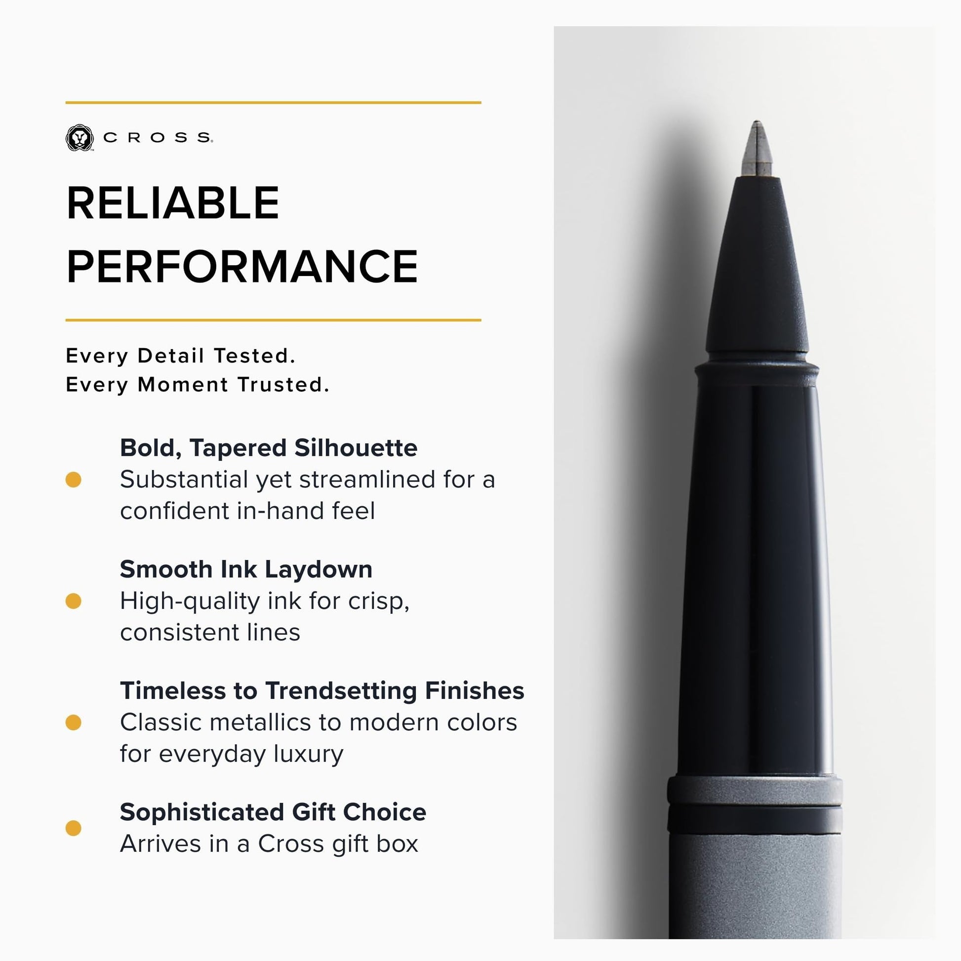 Cross Calais Rollerball Pen, Matte Gray & Black, Medium Point, Black Ink