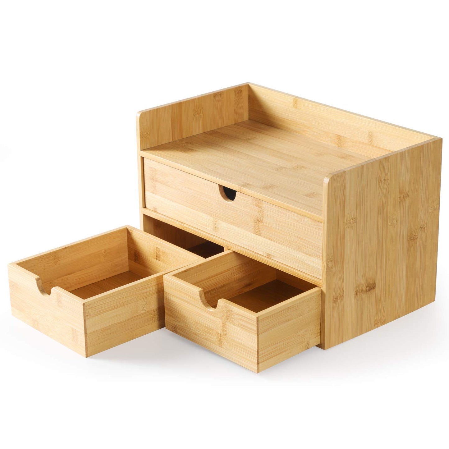 Bamboo Desk Organizer with Drawers, Desktop Storage for Office Supplies