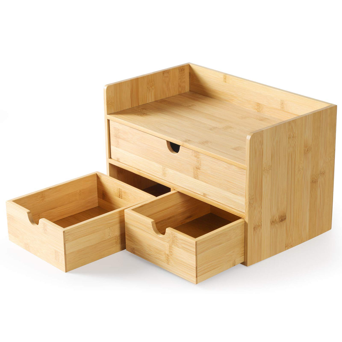 Bamboo Desk Organizer with Drawers, Desktop Storage for Office Supplies
