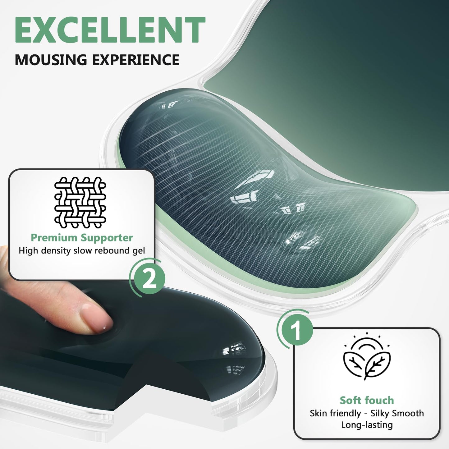 AKIT Ergonomic Mouse Pad and Keyboard Wrist Rest Set, Gel Mousepad, Green