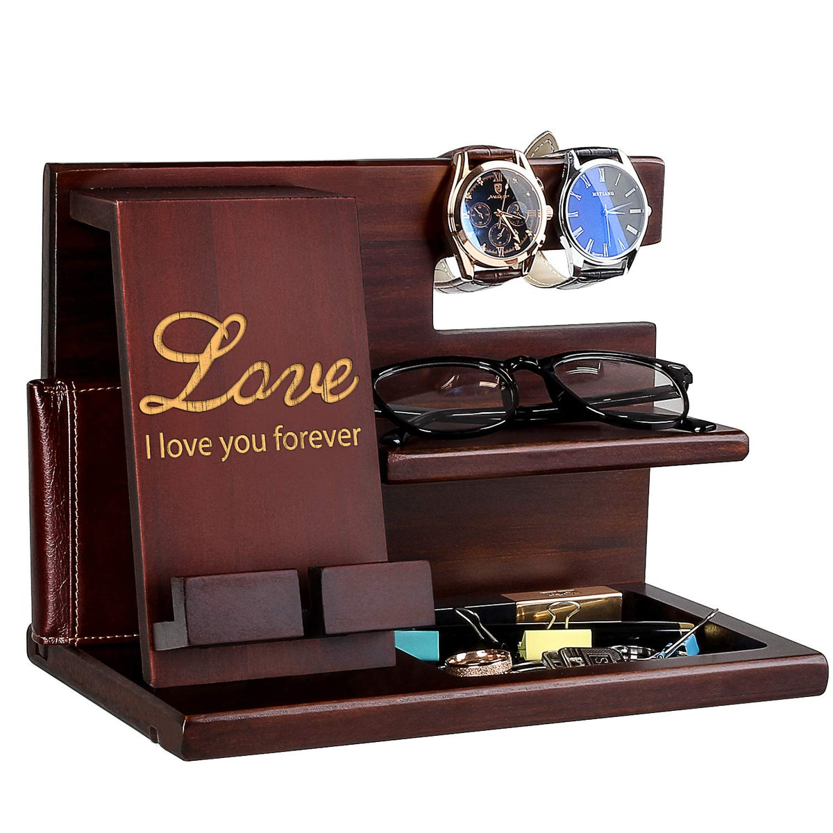 awofer Wood Phone Docking Station for Men - I Love You Forever - Personalized Anniversary Idea for