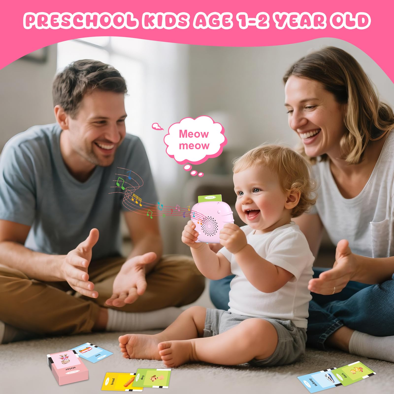 Toddler Talking Flash Cards for 1 2 3 4 5 Year Old Boys and Girls - Language Sensory Learning