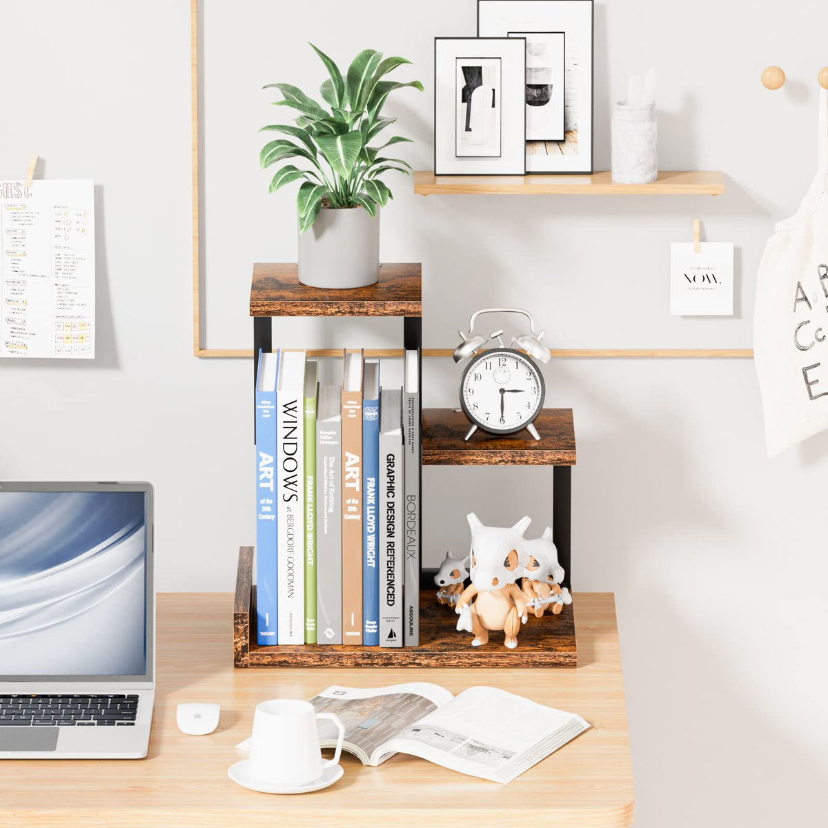 Gannyfer Office Decor Desk Shelf Organizer - Wood Desktop Shelf, Freestanding Desk Hutch, 3 Tier