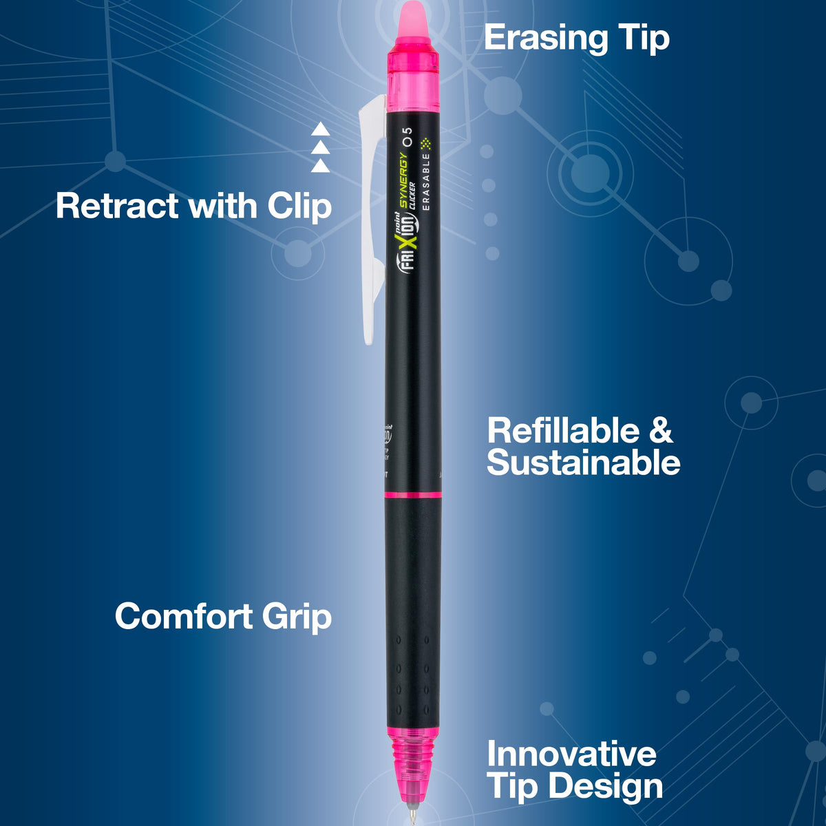 Pilot FriXion Synergy Clicker Erasable Gel Ink Pens, 0.5mm, Pink, 12-Pack