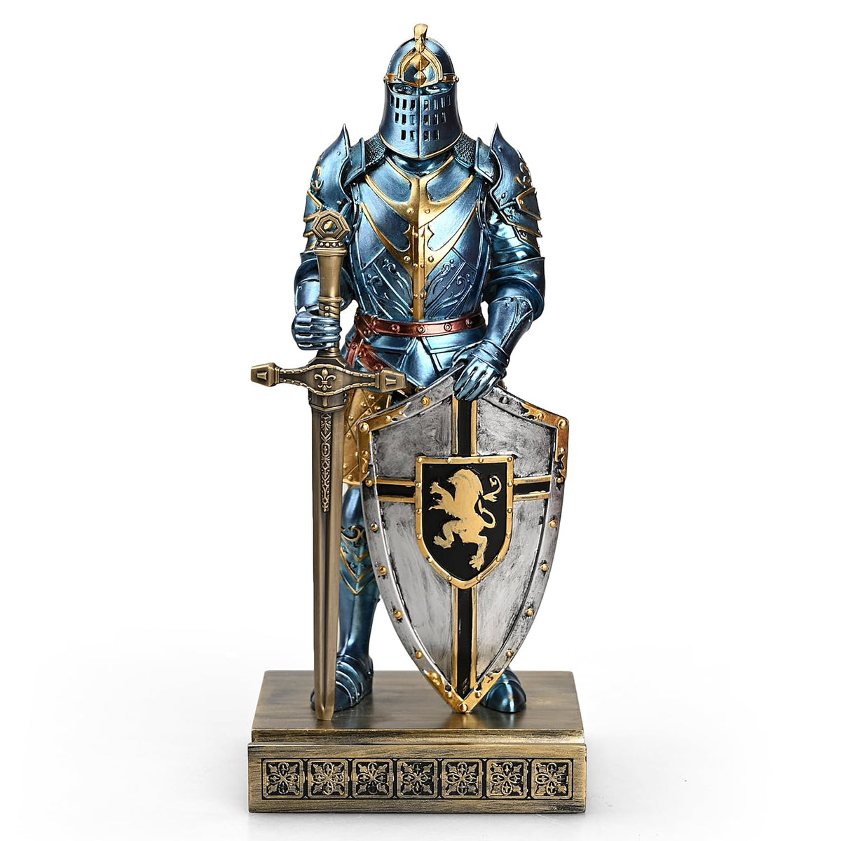 HDMbigmi King's Guard Knight Pen Holder Statue with Shield for Desk Blue