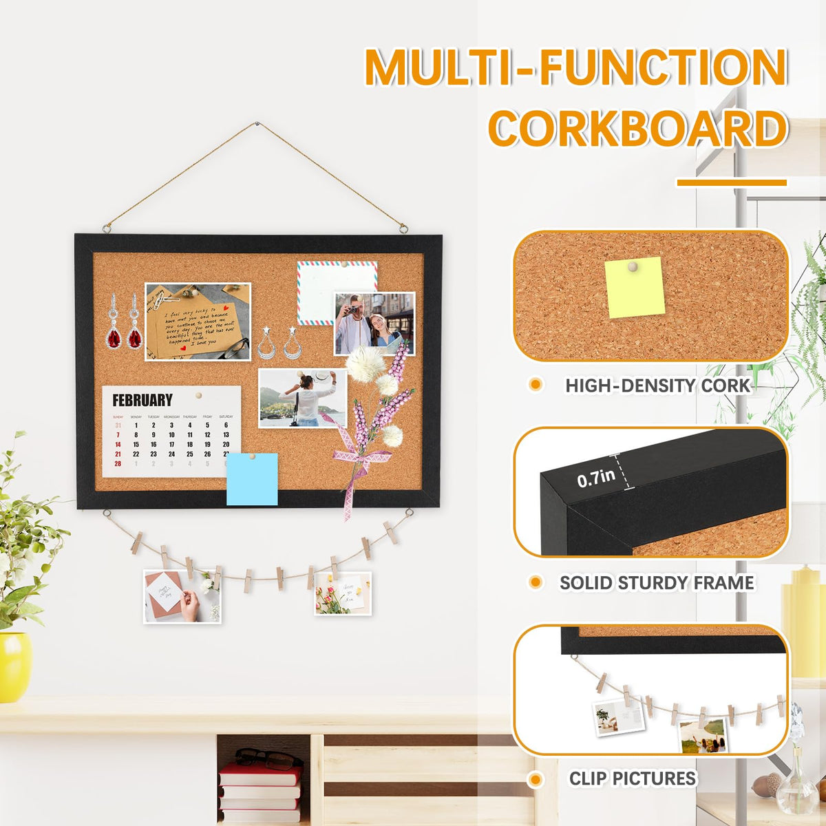 DOLLAR BOSS Double-Sided Black Cork Board, 16"x12" Bulletin Board