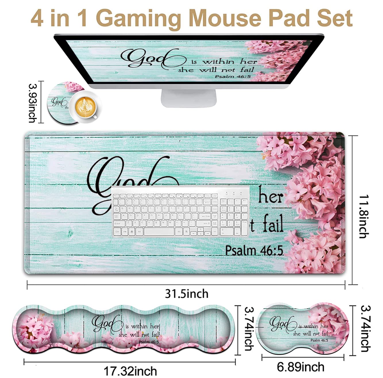 Mouse Pad Set, Large Gaming Mouse Pad + Keyboard Wrist Rest Support + Mouse Wrist Cushion +