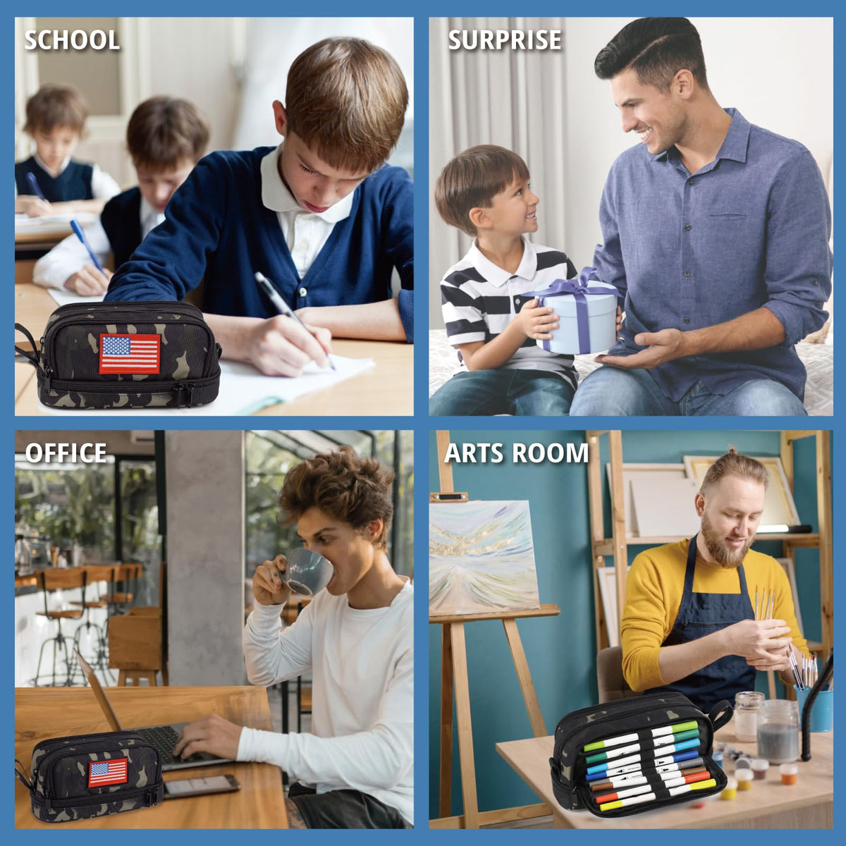 Tactical 4 Compartments Pencil Case for Boy, Large Pen Pouch Bag for School