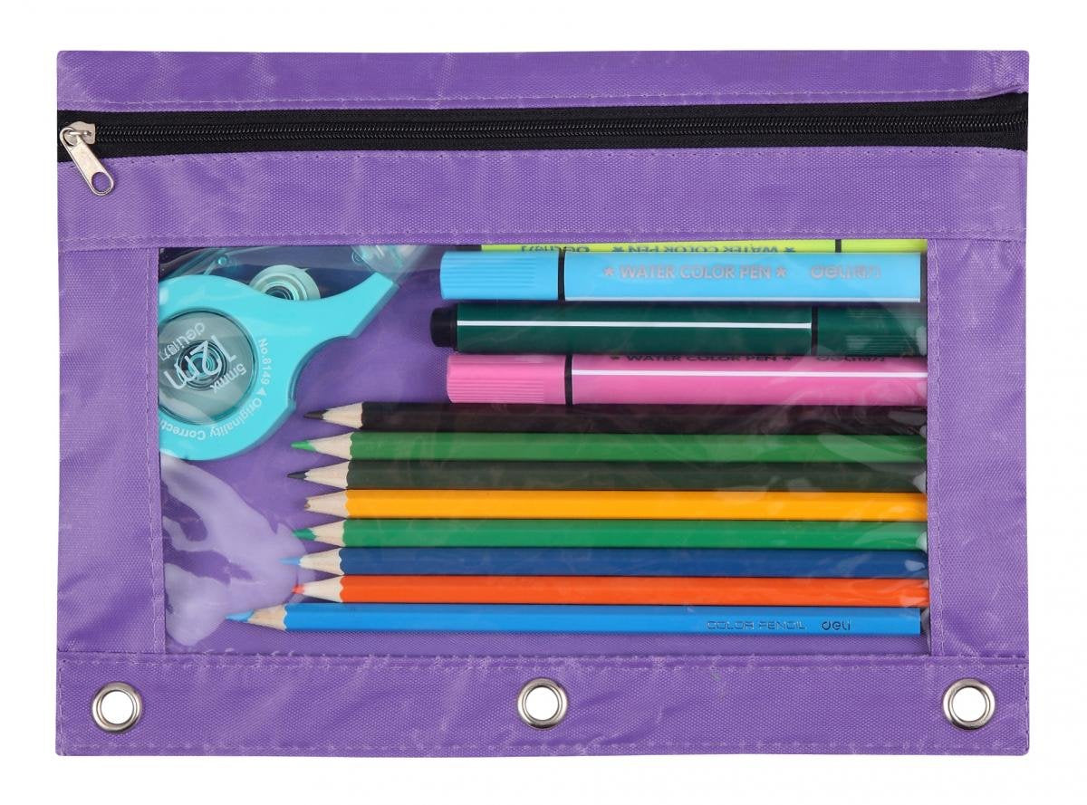 Wodison 24 Packs 3 Ring Binder Pen Pencil Case Pouch Bulk Set Stationery Bag for School Class