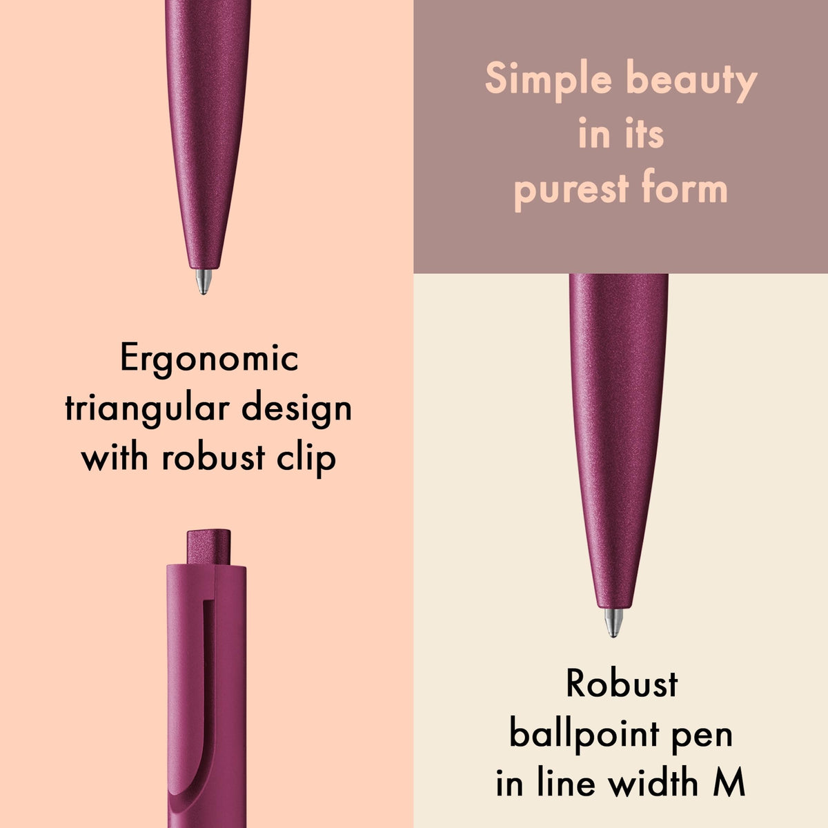 Lamy noto burgundy ballpoint pen - purist ballpoint pen with triangular plastic barrel - clip