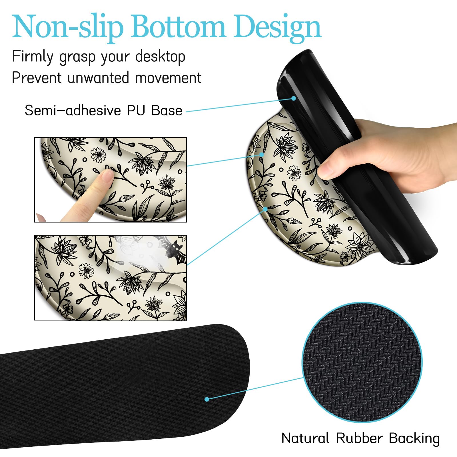 LIMKRIAN Goth Bat Ergonomic Mouse Pad Set, Large Desk Mat for Desktop