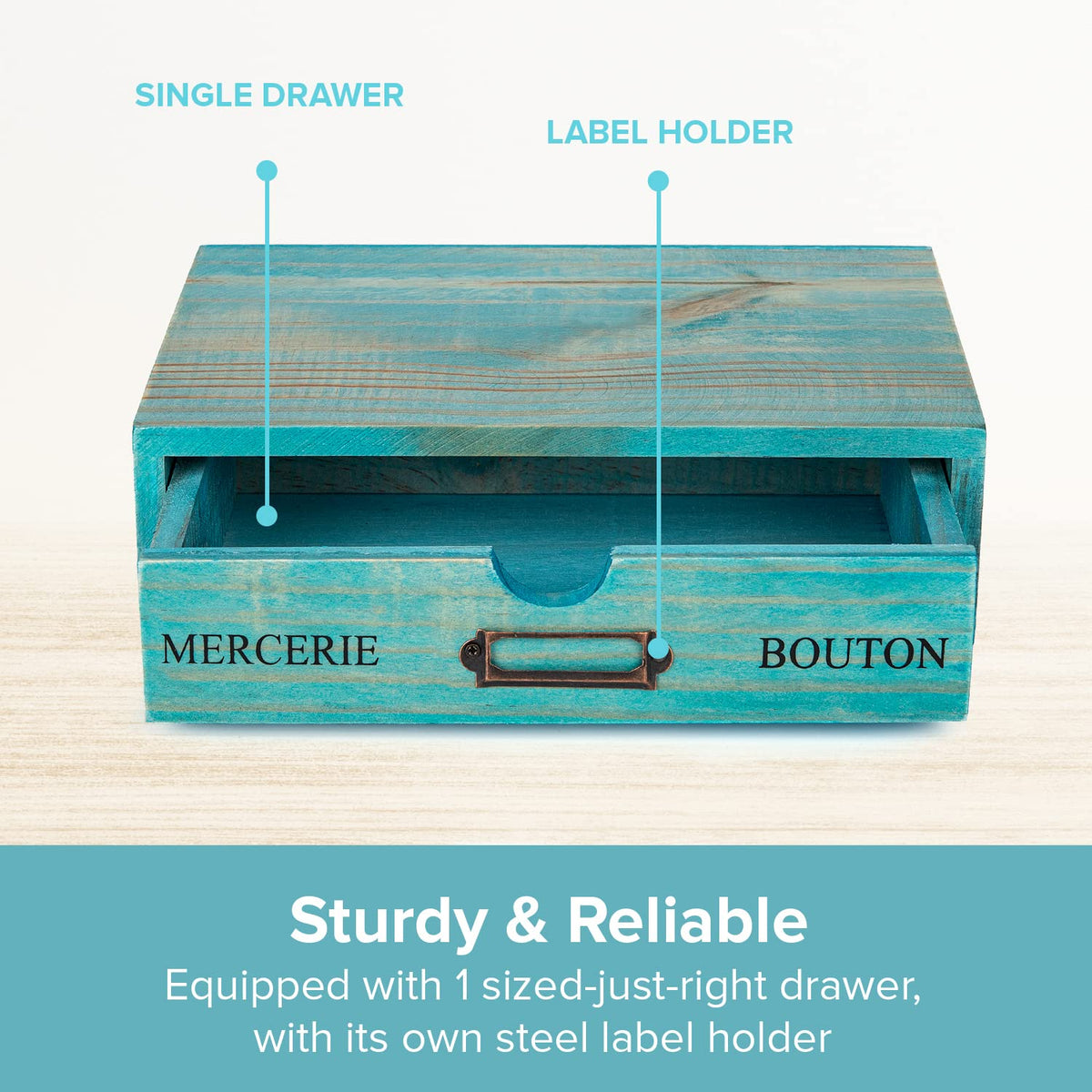 Turquoise Single Drawer Unit - European Country Style Desk Organizer Box - 9.7x7x2.6 Teal Wooden