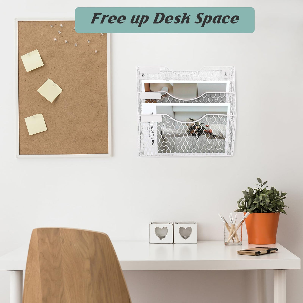 EASEPRES Mail Organizer Wall Mount Hanging File Holder Storage, Metal Chicken Wire Magazine Rack 3