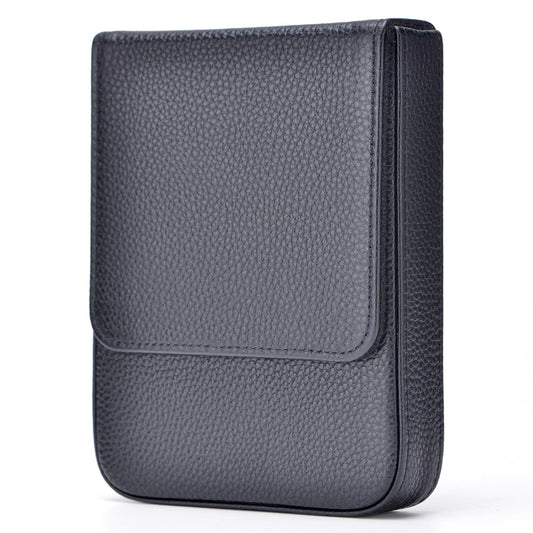 Lanxivi Genuine Leather Fountain Pen Case 6 Slot Black Leather Organizer, Portable Pen Bag Pouch
