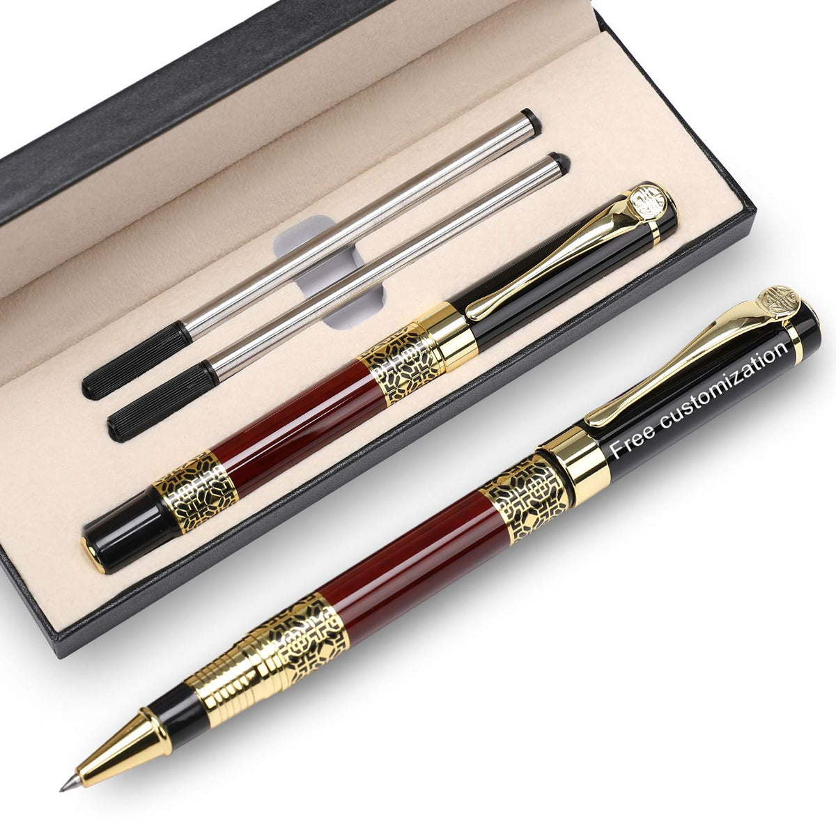 YIVONKA Personalized custom pens Free Engraving pens Roller Ballpen, Ballpoint pen,Medium Refill