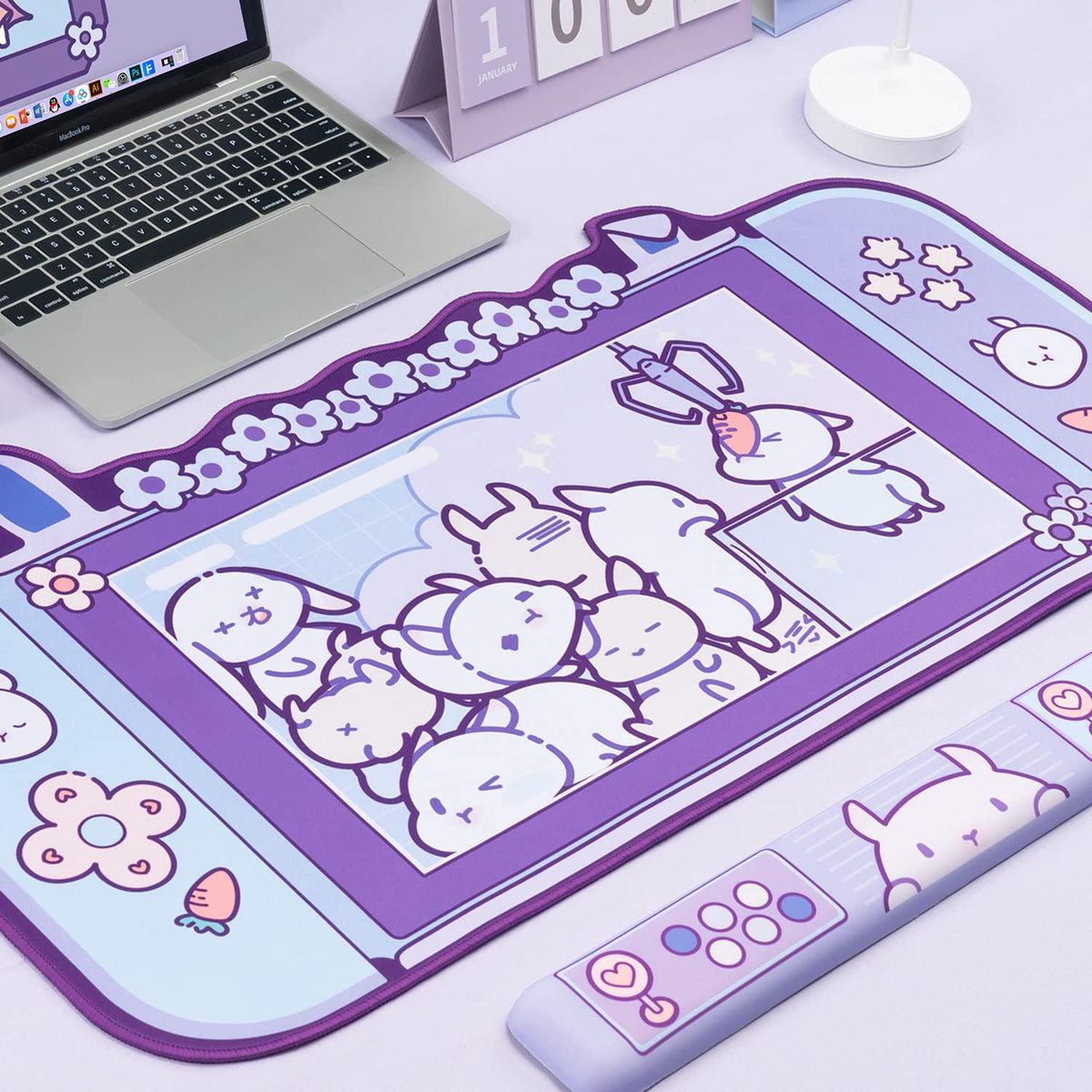 U Core Cute Rabbit Mouse Pad- 31.5'' x 17.3'' Large Non-Slip Rubber Base Desk Pad- Easy Clean