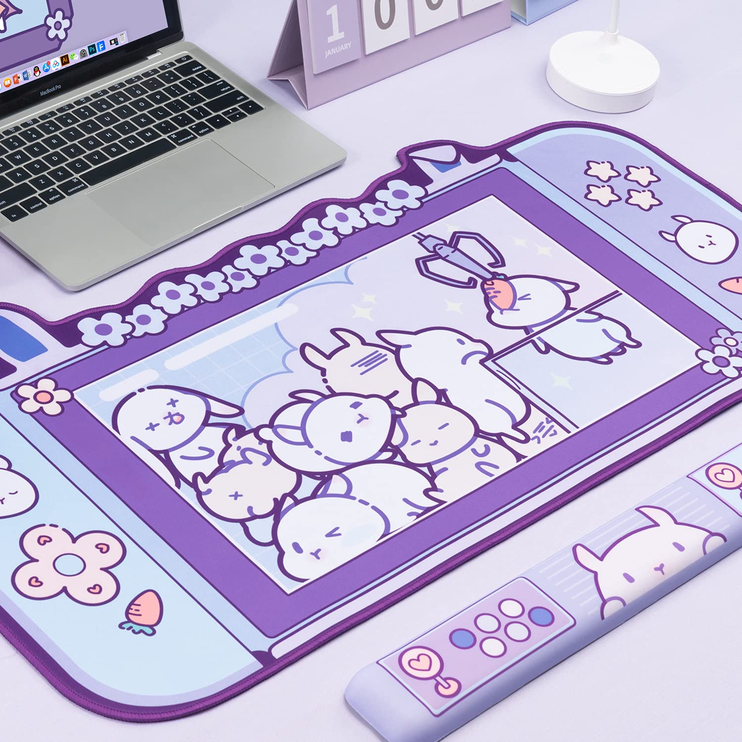 U Core Cute Rabbit Mouse Pad- 31.5'' x 17.3'' Large Non-Slip Rubber Base Desk Pad- Easy Clean